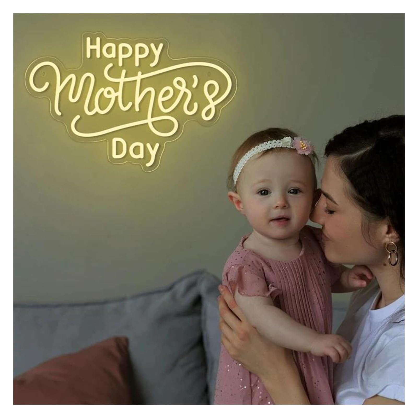 Decoración Lámparas Happy Mother's Day Letrero De Letras Acrílicas Con Luz LED De Neón Para Decoración De Pared De Hogar, Sala De Estar, Fiesta, Vacaciones, 26 Cm × 40 Cm