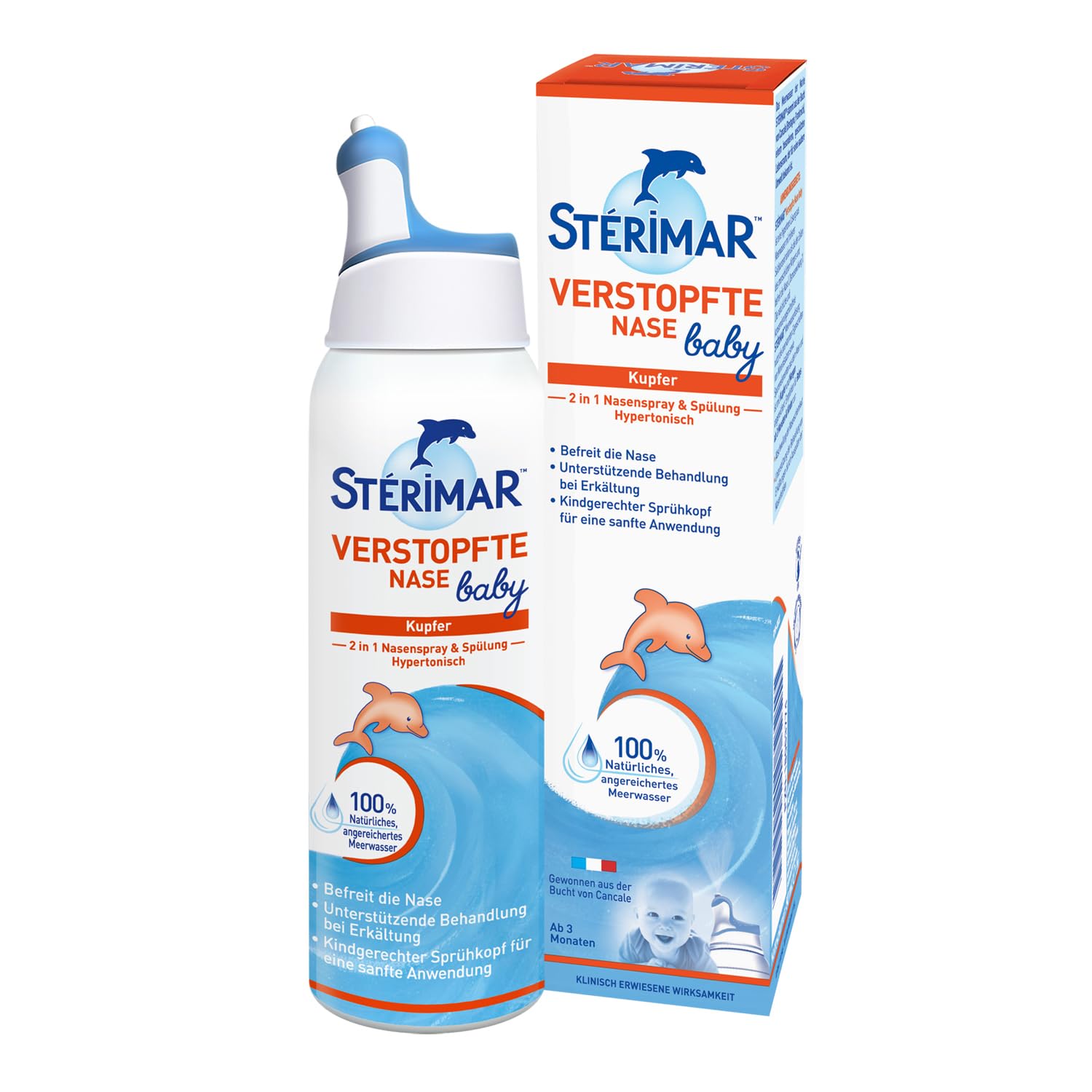 Stérimar Meerwasser Nasenspray, 100% natürliches Meerwasser, 2 in 1 Spray und Spülung, für Babys und Kinder ab 3 Monaten, 100 ml