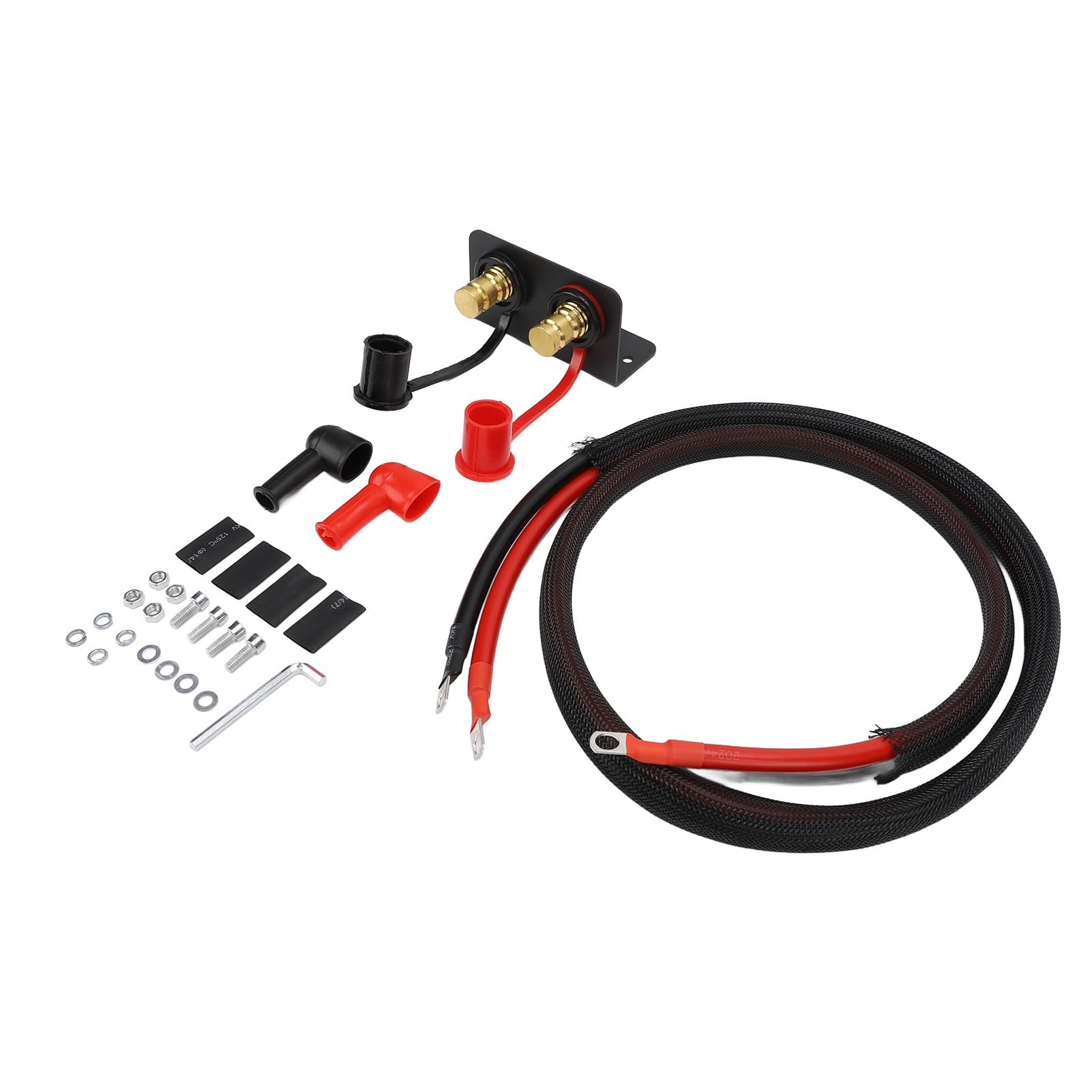 POENVFPO Terminales de BateríA Remota, Poste de BateríA de Latón de 3 Pernos de 8 Pulgadas con Cubierta, Kit de Poste de Carga de 250 A, Cable de Calibre 4 de 59 Pulgadas, Montaje en Panel para