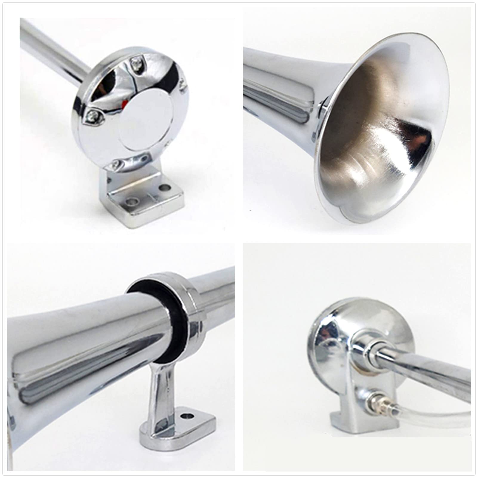 YIYIDA Klaxon De Voiture Air Horn 24V Klaxon De Bateau Klaxo D Air De Voiture Double Tube Zinc Chrome Argente 170db Trompette D