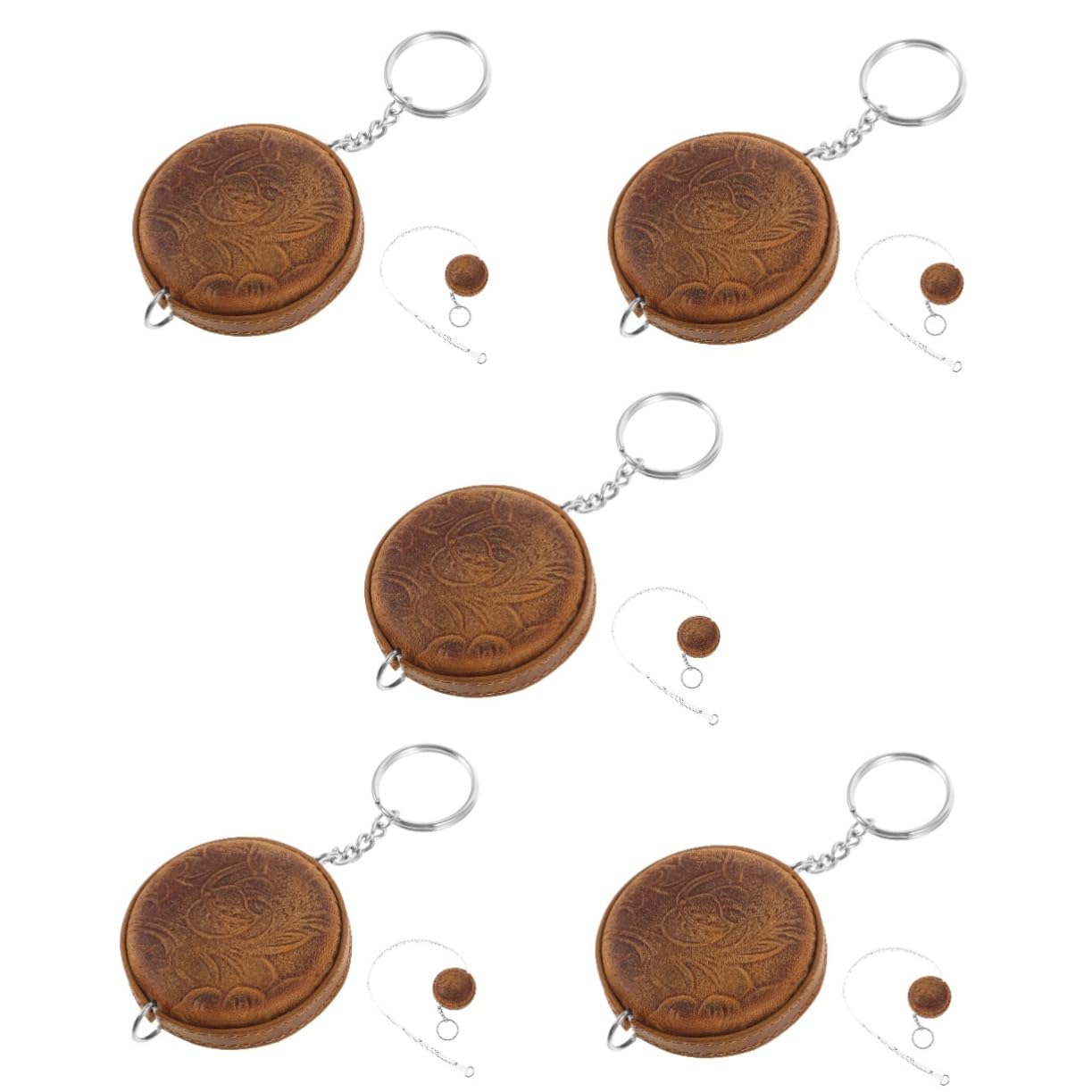 OSALADI 5 Pièces Mini Mètre Ruban En Cuir De Vache Découd-vite Mètre Ruban Balance Intelligente Mince Double Face Clé Lester Douane Masquage Rétractable Mesureur Porte-clés Peau De Vache