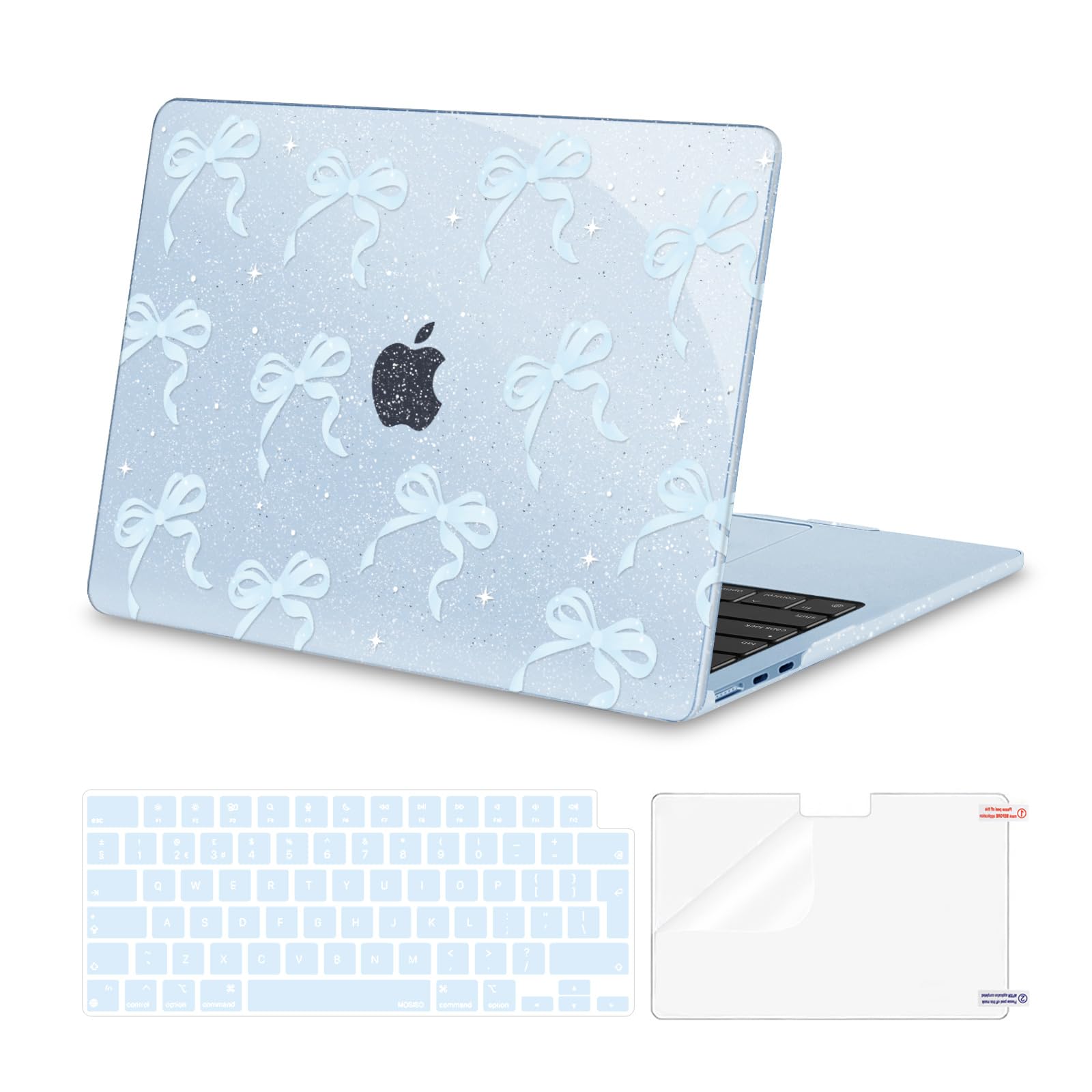 MOSISO Kompatibel mit MacBook Air 13 Zoll Hülle 2026-2022 M5 M4 M3 M2 A3449 A3240 A3113 A2681, Schleifen Glitzernde Kunststoff Hartschale&Tastaturschutz&Displayschutz für MacBook Air 13,6", Blau