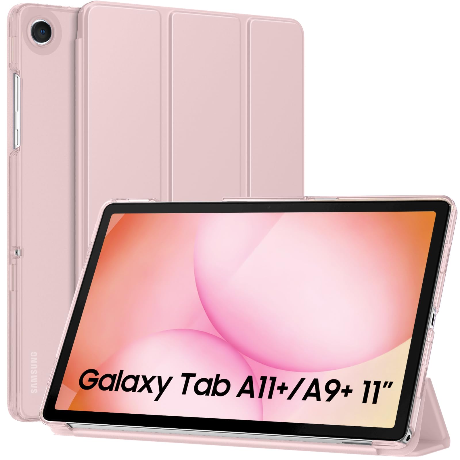 MoKo Slim Case for Samsung Galaxy Tab A11+ Plus/ A9+ Plus 11 Inch | Smart Stand Hard PC Translucent Back Shell Cover for Galaxy Tab A11+/A9+ Tablet, Auto Sleep/Wake, Light Pink