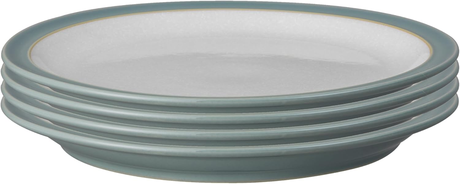 Denby - Elements Light Gray Coupe Salad Plates Set of 6 - Dishwasher Microwave Oven Safe - Scratch Chip Resistant Lunch, Appetizer, Dessert Plates - 8.25 Inch Ceramic Stoneware Dinnerware Set