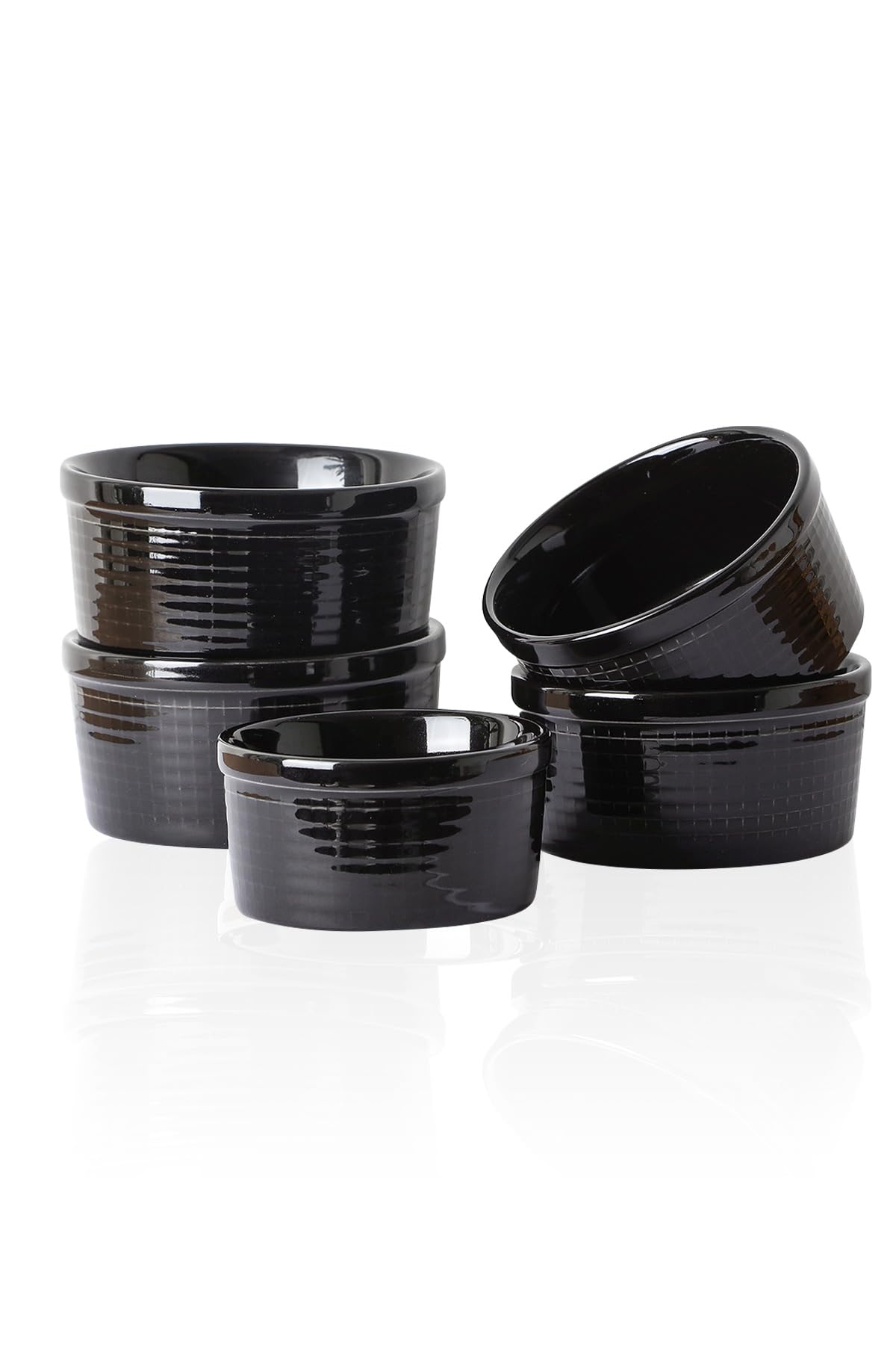 4oz ramekins Oven Safe dessert bowls,Dipping sauce cups,Ceramic Creme Brulee,Baking Souffles Ceramic Ramekin Set of 6,Black