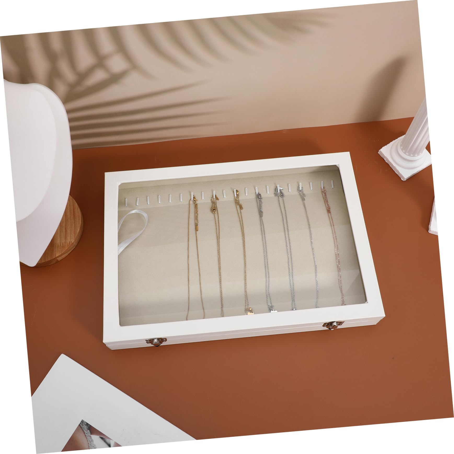 Healvian Caja De Almacenamiento Para Collares De Madera Tapa Transparente Organizador De Joyas Para Mujer Expositor De Collares Seguro Capacidad Grande y Diseño Elegante Adecuado Para Viajes y Diario