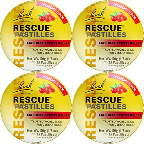 Bach Rescue Pastilles Cranberry Flavor Natural Stress Relief Lozenges Homeopathic Flower Essence Vegetarian Gluten & Sugar-Free 35 Count 4 Pack