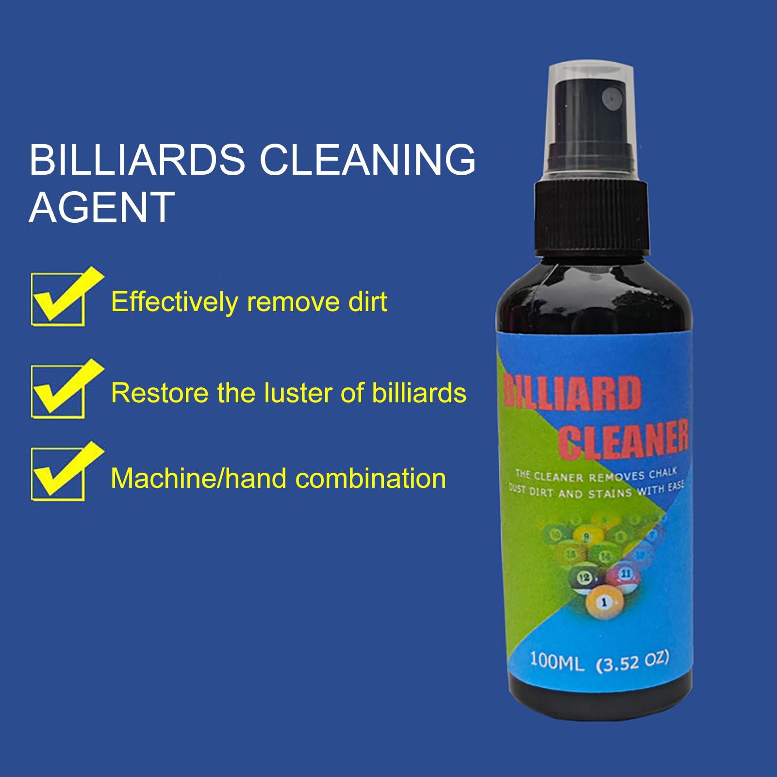 Pool Ball Polish Spray - Instant Shine Cleaner 100ml, Agente De Mantenimiento De Billar | Spray De Limpieza En Profundidad Para Bolas De Mesa De Billar Y Materiales Especiales Con Aplicación