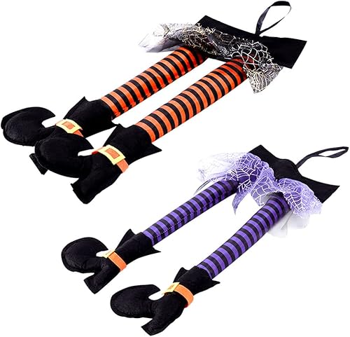Happyyami 2 piezas de patas de bruja malvadas de Halloween con zapatos de bruja rellena decoraciones de Halloween para decoración de interiores al
