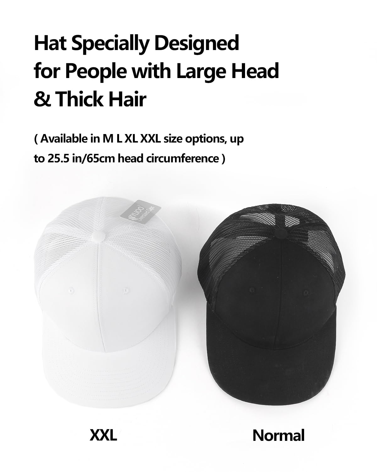 Zylioo 62-65cm Mesh Back Baseball Cap,Large Breathable Trucker Cap,Adjustable Summer Travel Cap,Two Tone Hiking Cap, Black-a