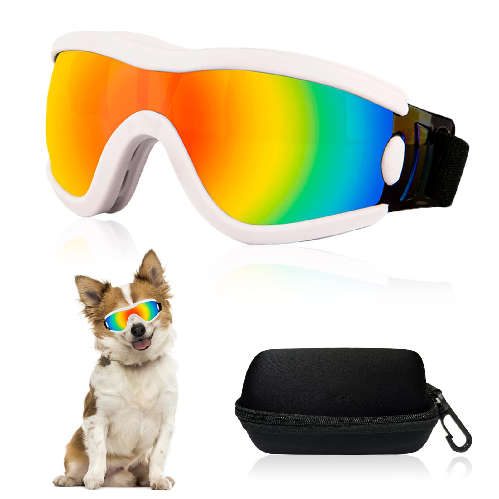 Mitubati Dog Goggles Small Breed Dog Sunglasses with Adjustable for UV Protection Eyewear Doggy Doggie Puppy Glasses Anti-Fog Wind Dust Snowproof (