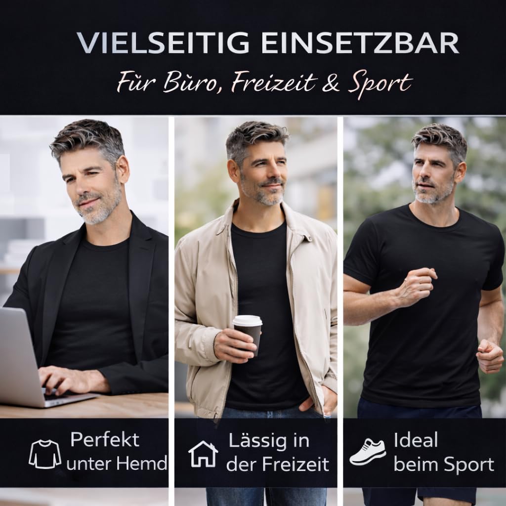 LINE ONE Herren Unterhemd T-Shirt Rundhals aus Baumwolle – Unterziehshirt Slim Fit Kurzarm, Stretch, atmungsaktiv – Basic Männer Shirt 1er 3er 6er Pack