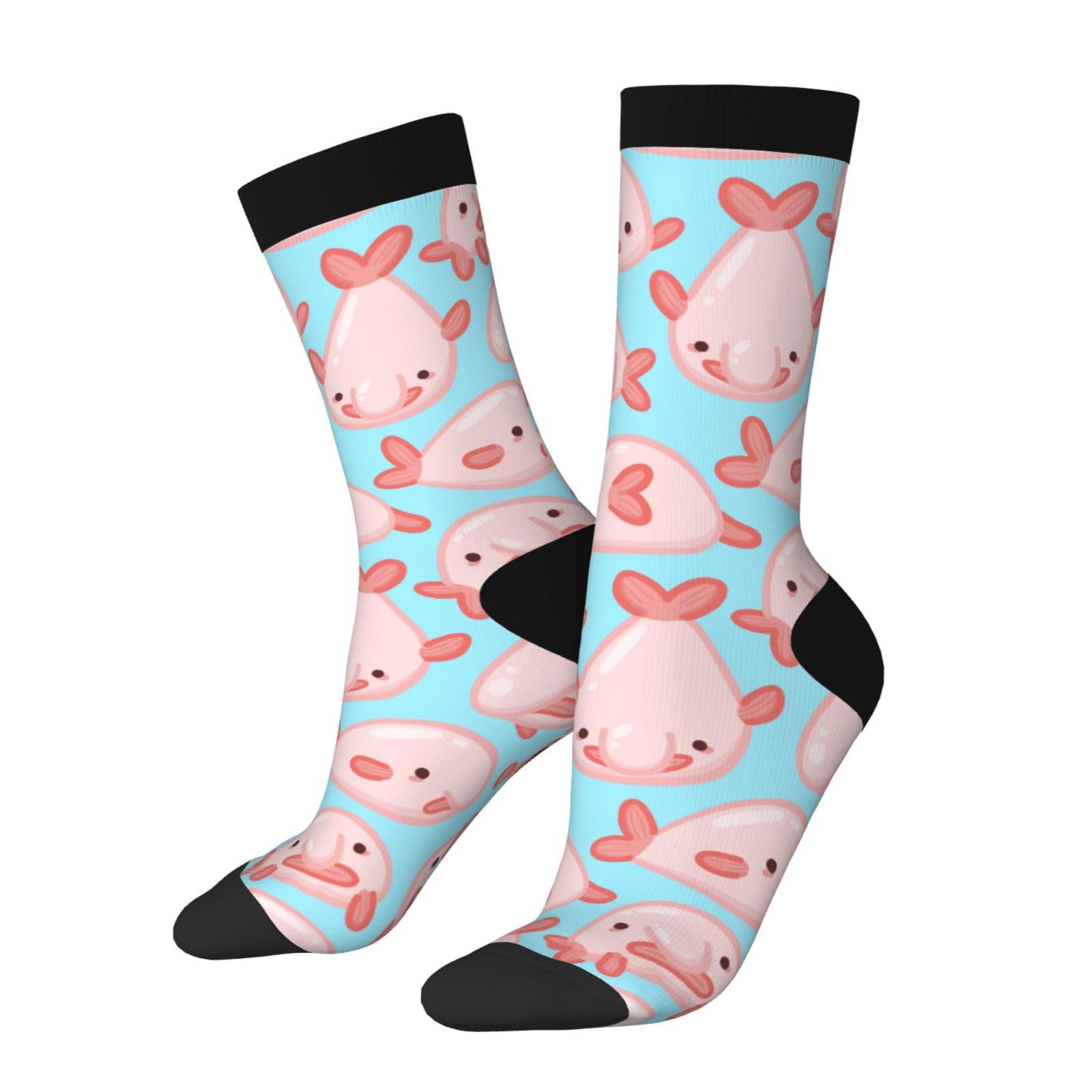 Peiyeety Unisex 3 Black Blob Fish Blobfish Socks Casual Athletic Crazy Crew Socks For Women Men