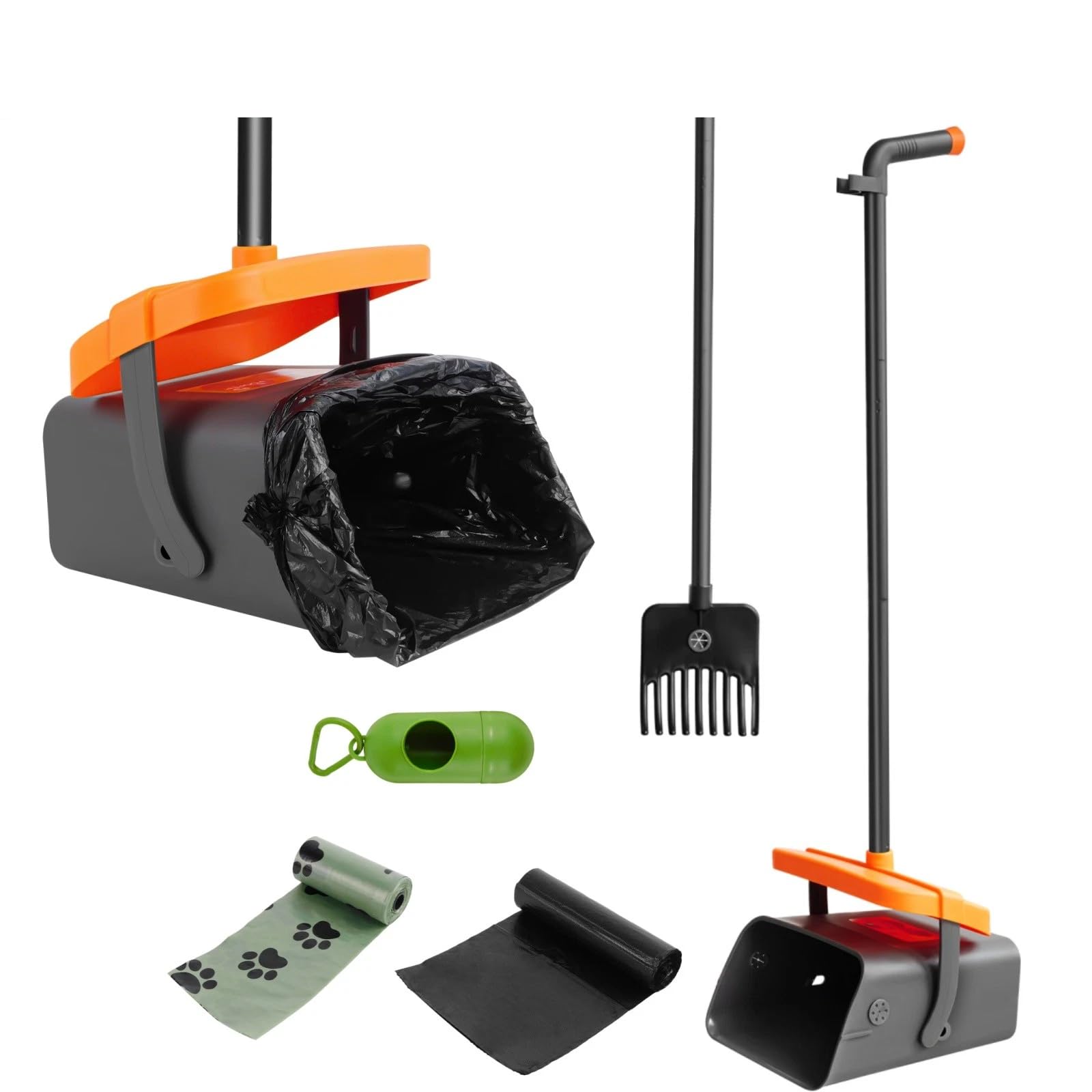 Lucn Pooper Scooper Pet Poop Scoop Tray Rake w/116cm Long Handle Garden Cleaning Set, Dog Waste Picker, Poo Scooper and Rake Set, 46" Handle Dog Poop Scoop & Rake Set
