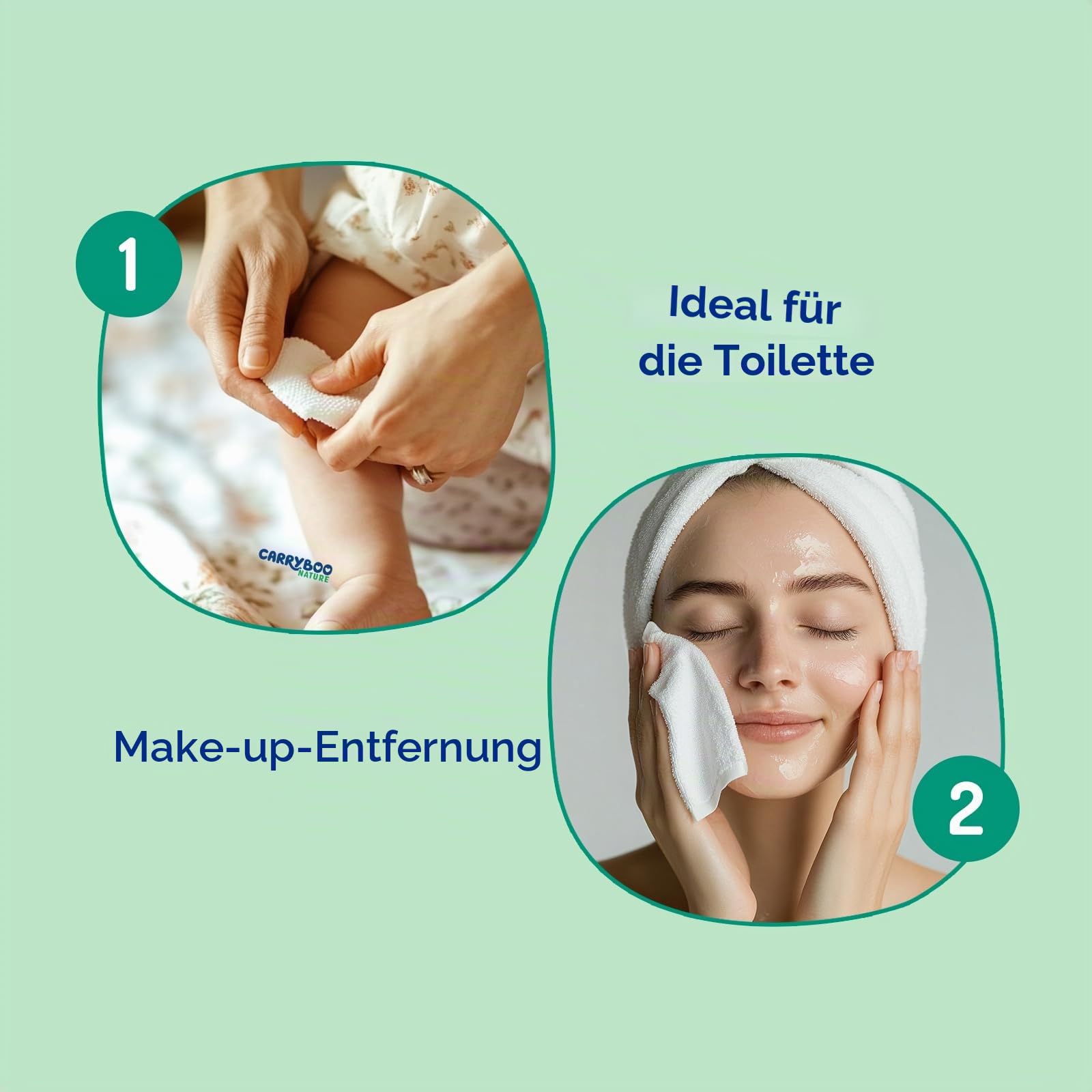 CARRYBOO - Quadratische Baby-Baumwolle – 100% Bio – für normale & empfindliche Haut – 6 Stück – ultraweich & strapazierfähig – hypoallergen – ohne Chlor gebleicht – für die ganze Familie – Packung