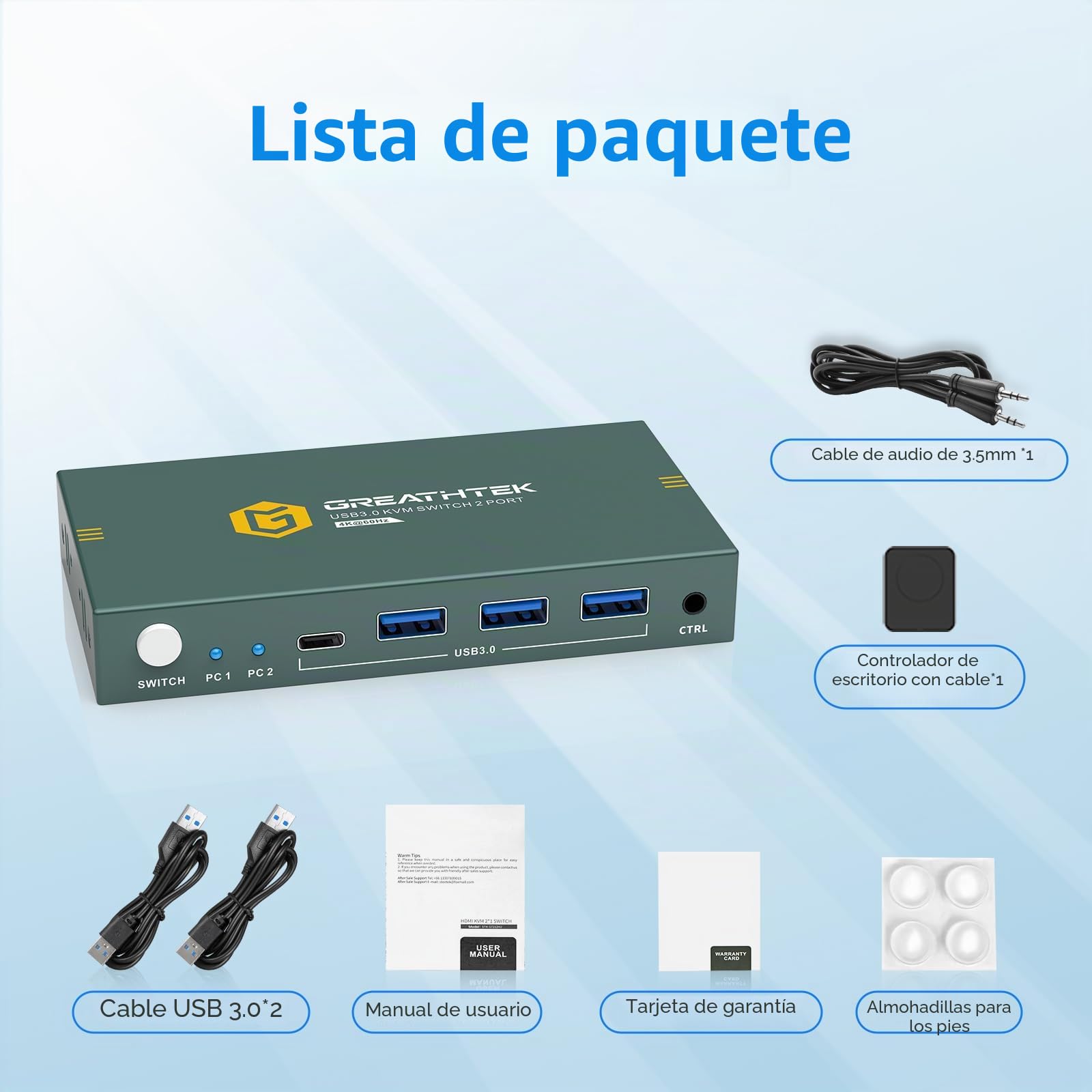 Conmutador KVM HDMI USB3.0 2 PC 1 Monitor 4K@60Hz KVM Switches witch (3*USB 3.0+ USB C Port) für 2 Computer Teilen Sie Monitor, teclado, ratón, EDID adaptativo, con controlador de escritorio
