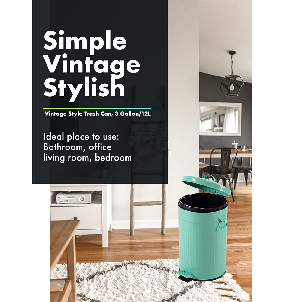 Flаѕh Dеаlѕ - 70% оƒƒ Mint Green Trash Can with Lid, Turquoise Bathroom Bedroom Waste Basket Soft Close, Small Teal Garbage Can, Retro Vintage Home Office Trash Can, 12 Liter/3 Gallon, Glossy Mint Green ❤ Crаzу Dеаlѕ Mint Green Trash Can with Lid, Turquoise Bathroom Bedroom Waste Basket Soft Close, Small Teal Garbage Can, Retro Vintage Home Office Trash Can, 12 Liter/3 Gallon, Glossy Mint Green