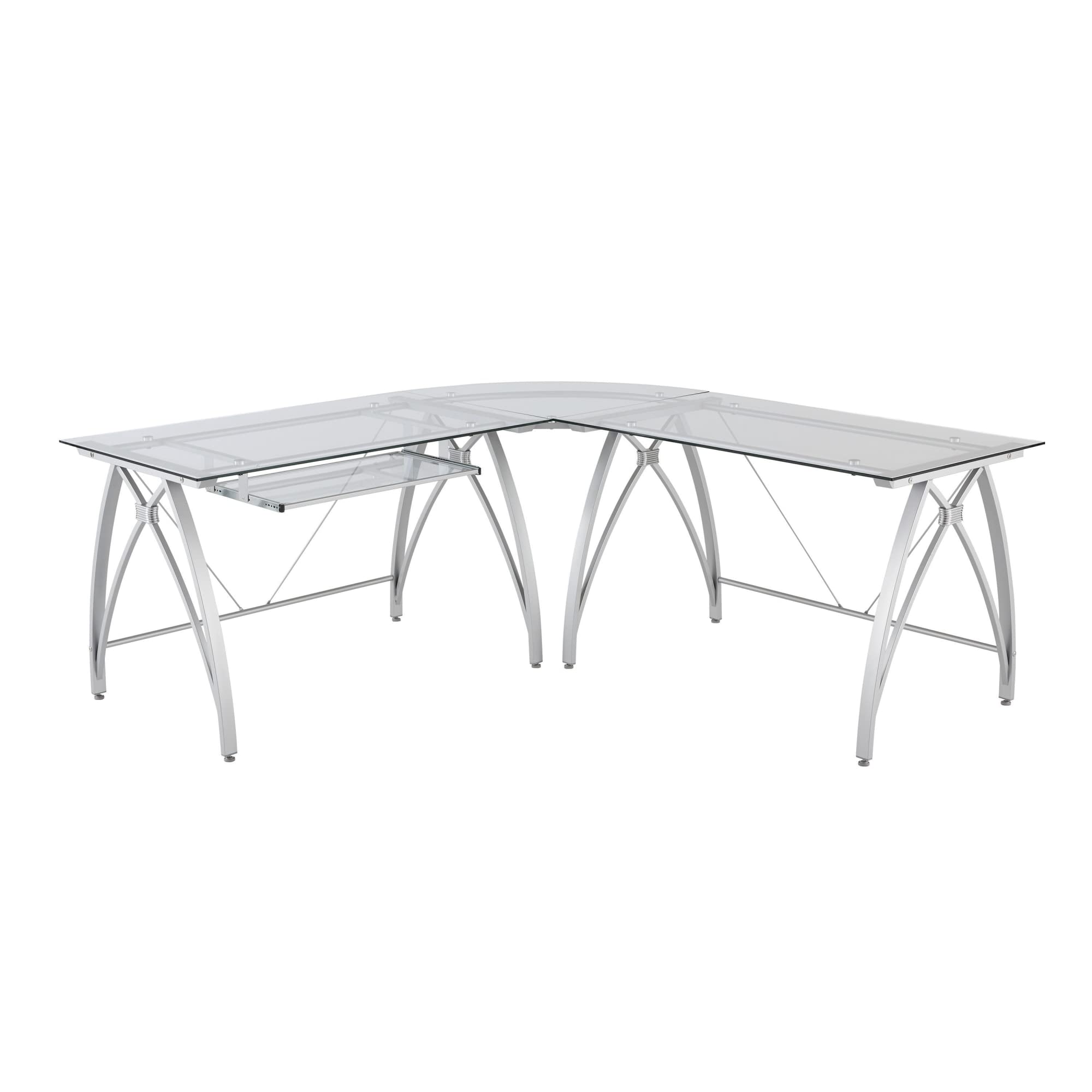 Realspace® Vista Glass 76"W LShape Corner Desk, Silver Buy Online
