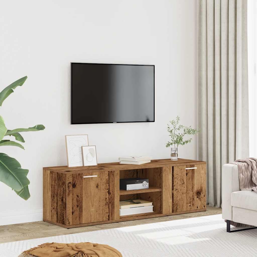 Mobile Porta TV in Legno Antico Multistrato 120x34x37 cm con 2 Scomparti e Ripiani, Ampio Spazio Archiviazione per Lettori DVD e Oggetti Decorativi, Design Pratico