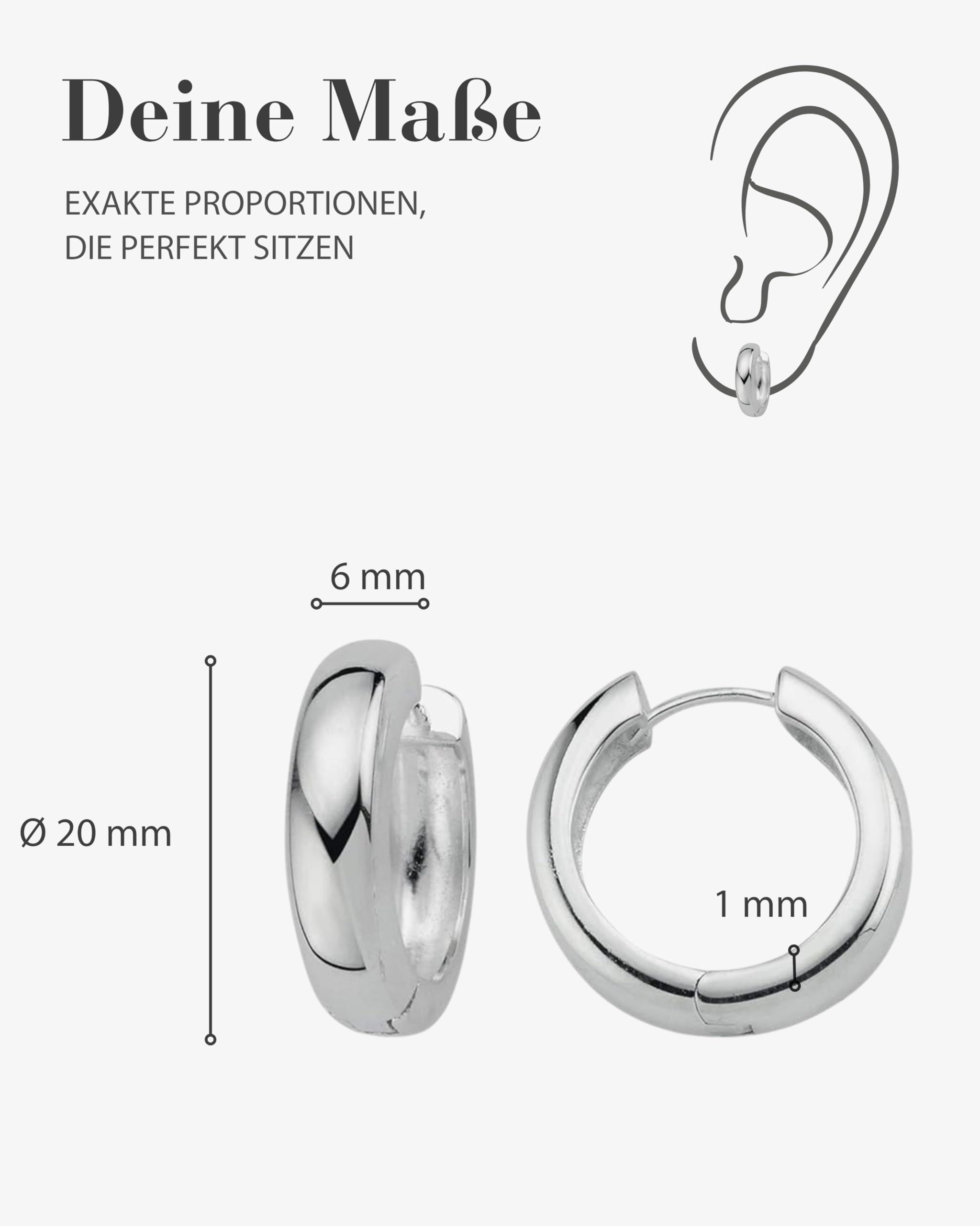 Vinani Damen Ohrringe 925 Silber - Klapp-Creolen abgerundet glänzend - aus 925 Sterling Silber für Frauen - 2CKP