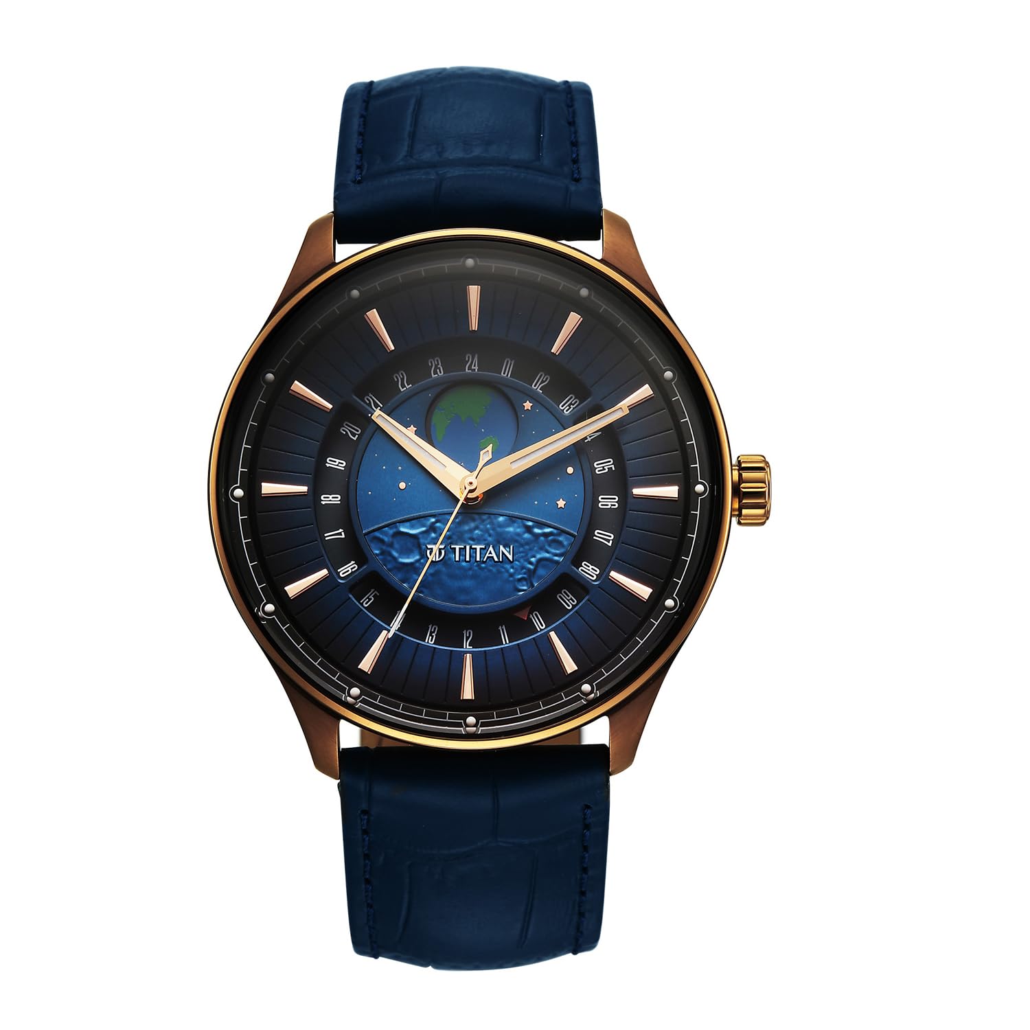 Titan Stellar Quartz Blue Round Dial Men's Watch | Leather Strap Material | Watches for Men Analog - 1890QL01-image-23