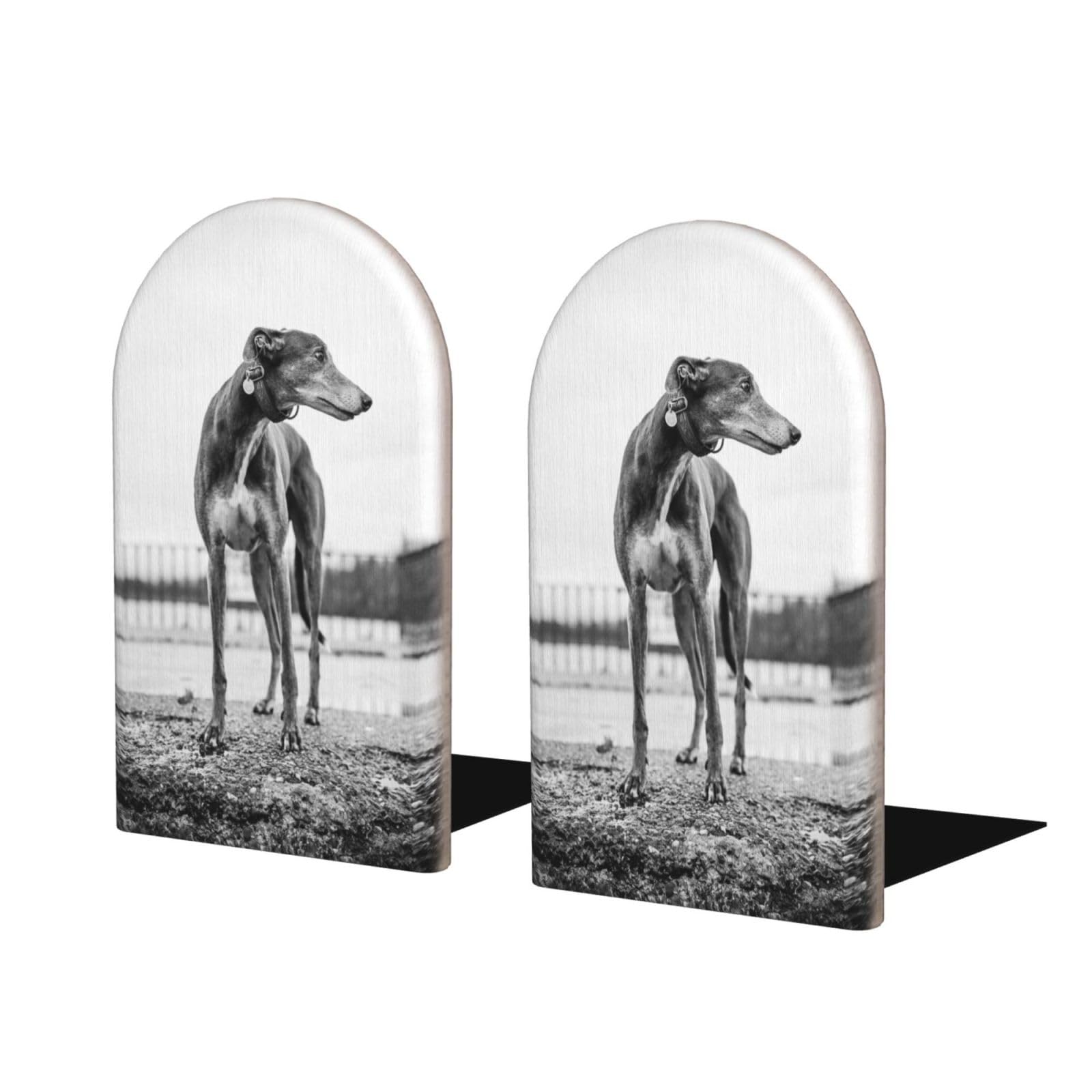 Egomed As Picture Wooden Bookends, Set Of 2 Bookshelf Book Stopper Book Holder For Home Library School, Greyhound