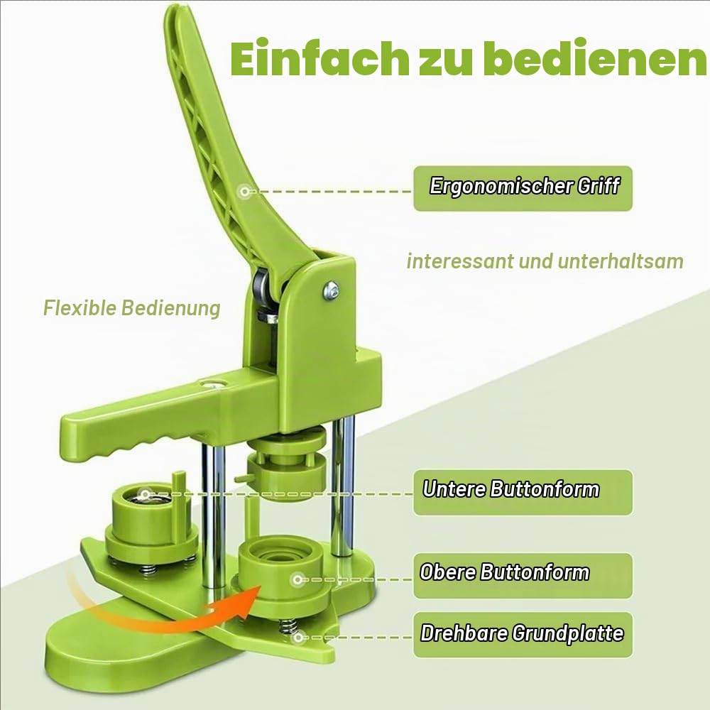 RATSTONE Buttonmaschine, Pin Maker, 32mm, 401 Teile, Grün, Kunststoff