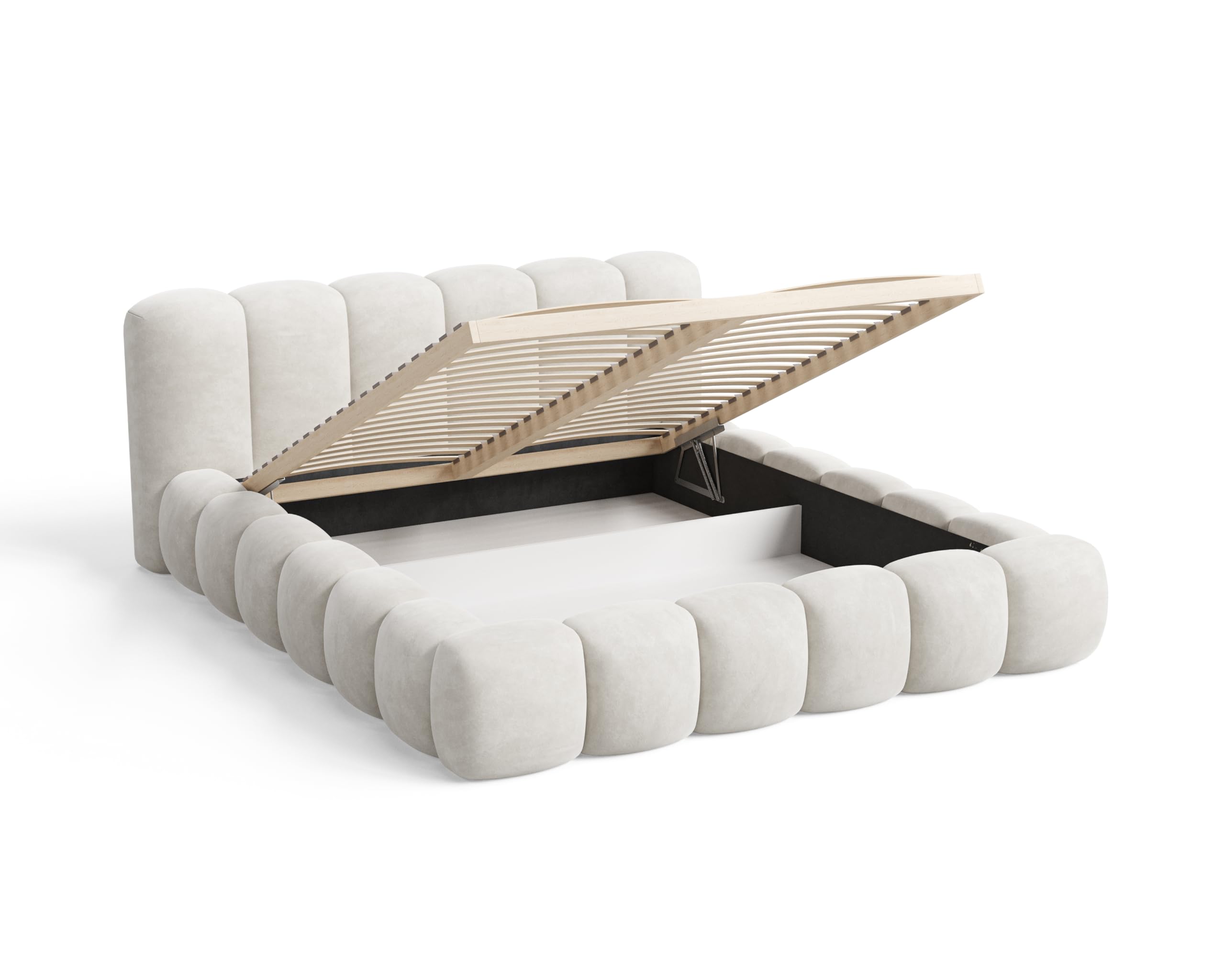 Chilly. Möbel Design Lit Stone 180 x 200 - Lit Coffre Rembourré - 2 Personnes - Revêtement Élégant Tissu Velours Velluto Beige