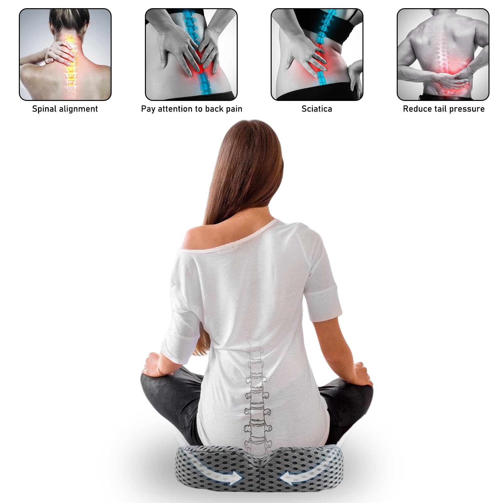 Orthopedisch zitkussen, Anti-decubitus kussen, opblaasbaar kussen, aambeien- kussen, kussen voor bureaustoel, auto, rolstoel, Ergonomisch zitkussen voor aambeien, stuitbeenpijn, Bed Sores, postpartum