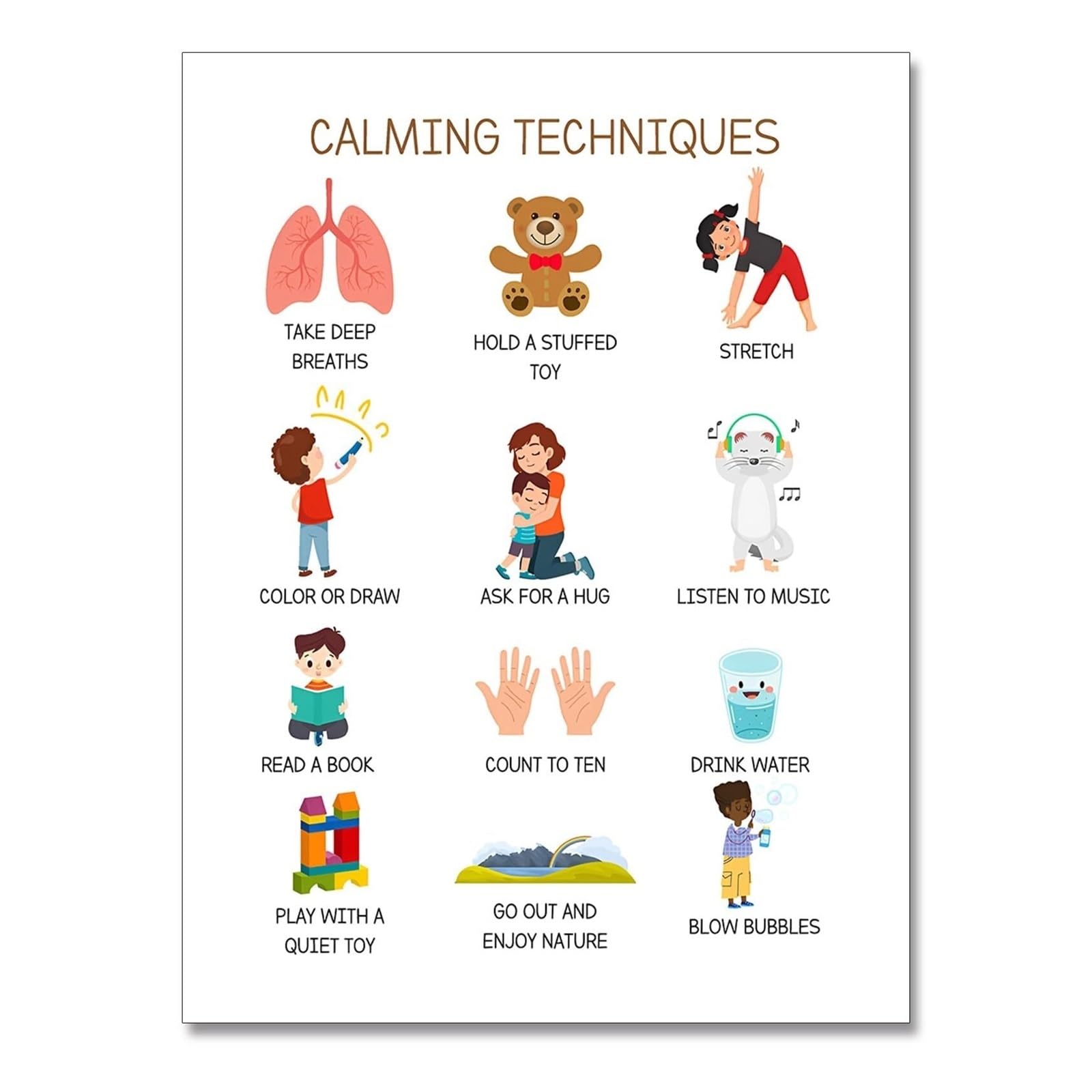 EKFBQBGW CALMING TECHNIQUES poster Mental health posters help students understand emotions posters -Calm Down Corner Classroom Decorations For Preschool Teachers Framed,08x12inch(20x30cm)