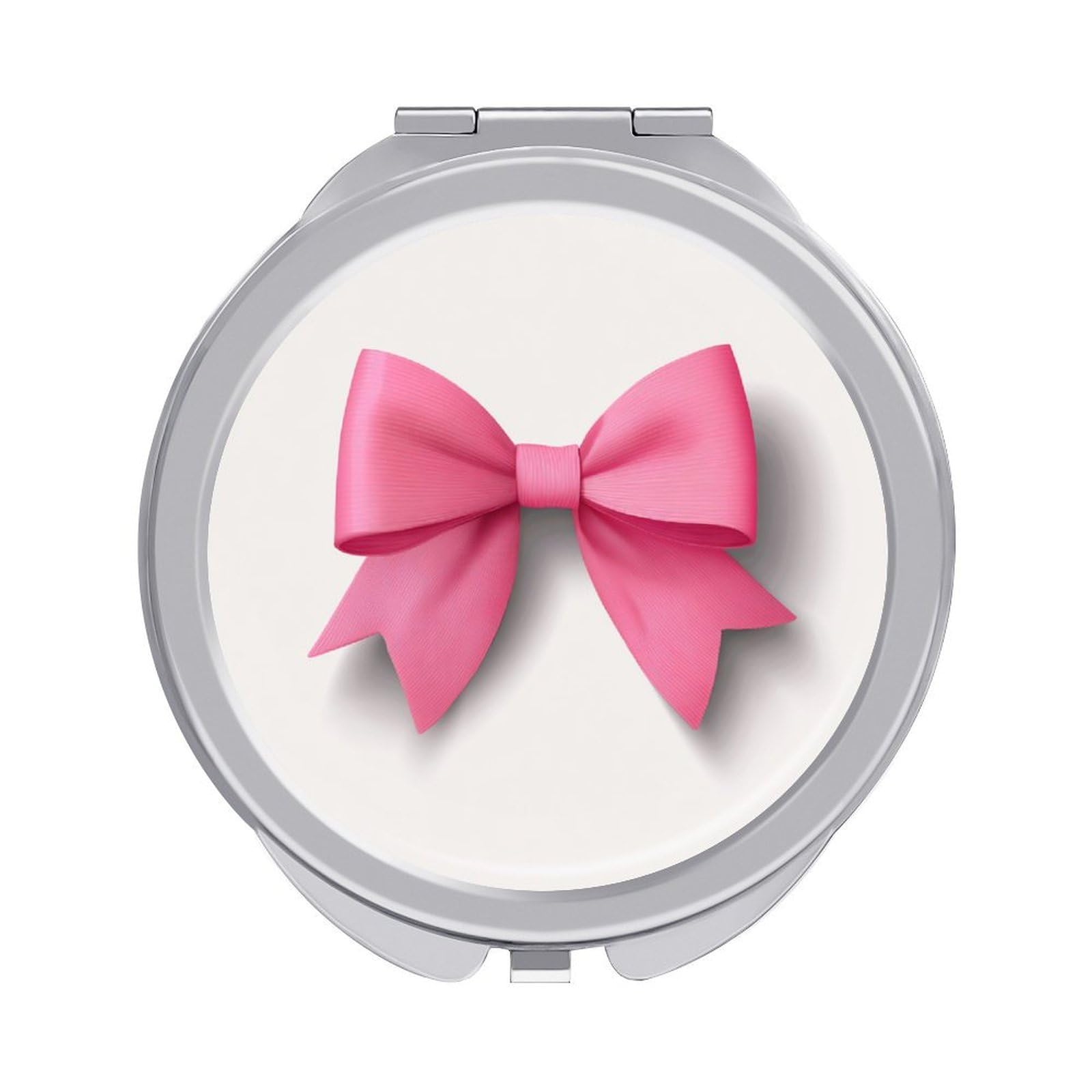 Jubonexis Pink Ribbon Bow on White Women Pocket Mirrors, Girls Small Portable Travel Makeup Mini Mirror