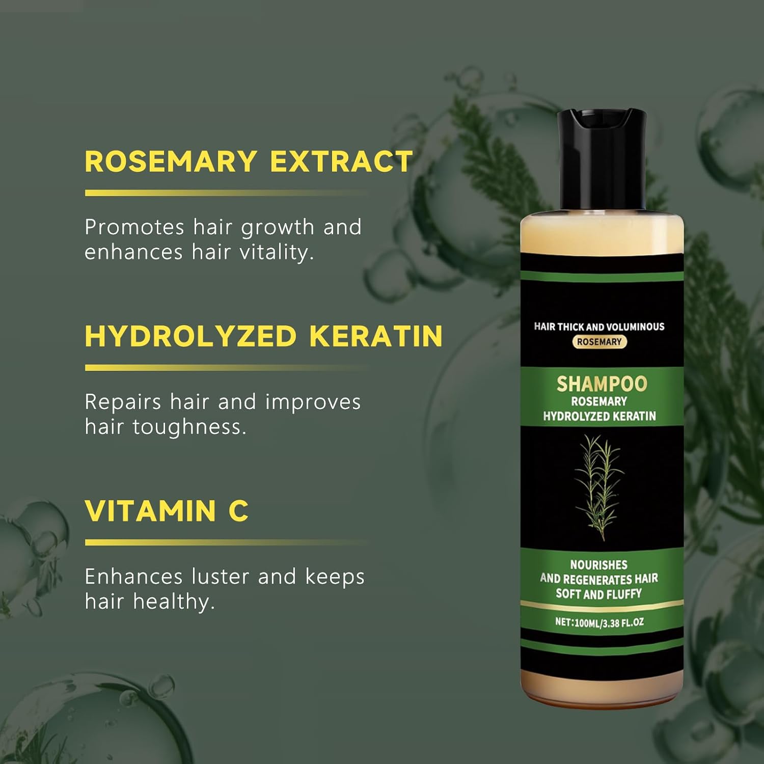 Kerarose Rosemary Hair Growth Shampoo, Natural Thickening & Strengthening Shampoo with Hydrolyzed Keratin and natural extract of rosemary - Image 4