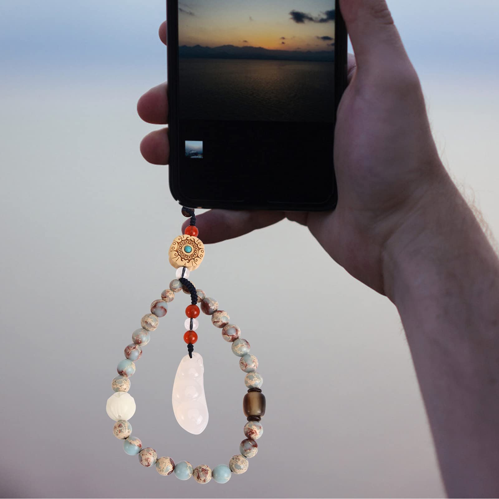 Uonlytech Cadena De Telefonía Móvil Correa Para Celular Correa De Muñeca Del Teléfono Encanto De Teléfono De Plata Encanto Del Teléfono Móvil Teléfono Retro Piedra Shoushan