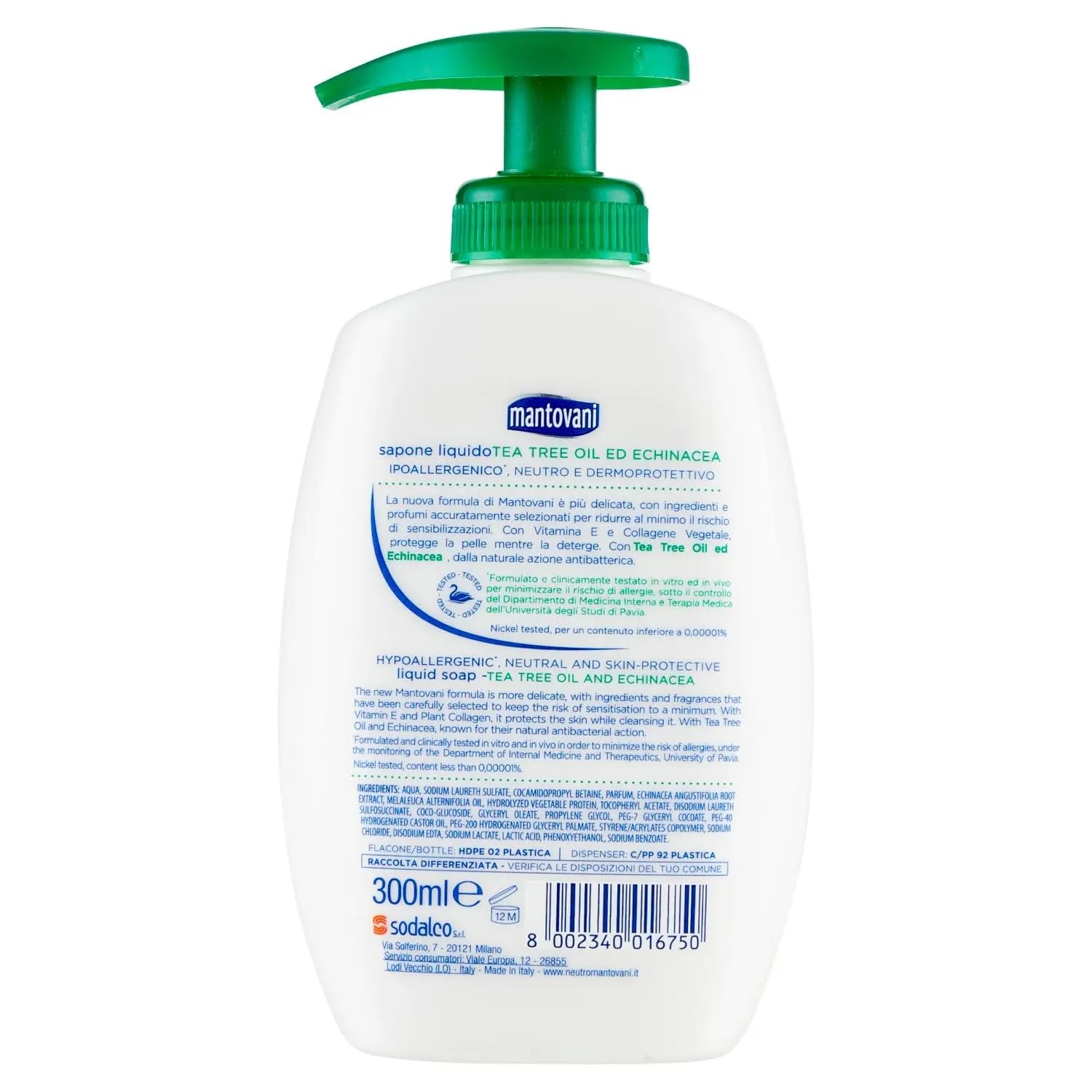 8 saponi Mantovani Sapone Liquido Extra Protezione - Sapone liquido con olio di tea tree e Echinacea - Ideale per mani e viso da 300 ml + portachiavi Beni Culinari