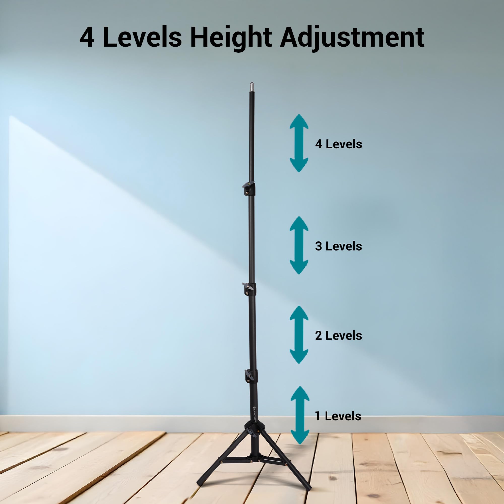 ZEBRONICS PSH01, Projector Tripod Stand, 360° Rotatable, Foldable and Portable Design, Metal Body, 4 Level Height Adjustment, Supports Upto 5kg, Easy to Setup, with 6.35 mm Mounting Screw — Amazon image 3