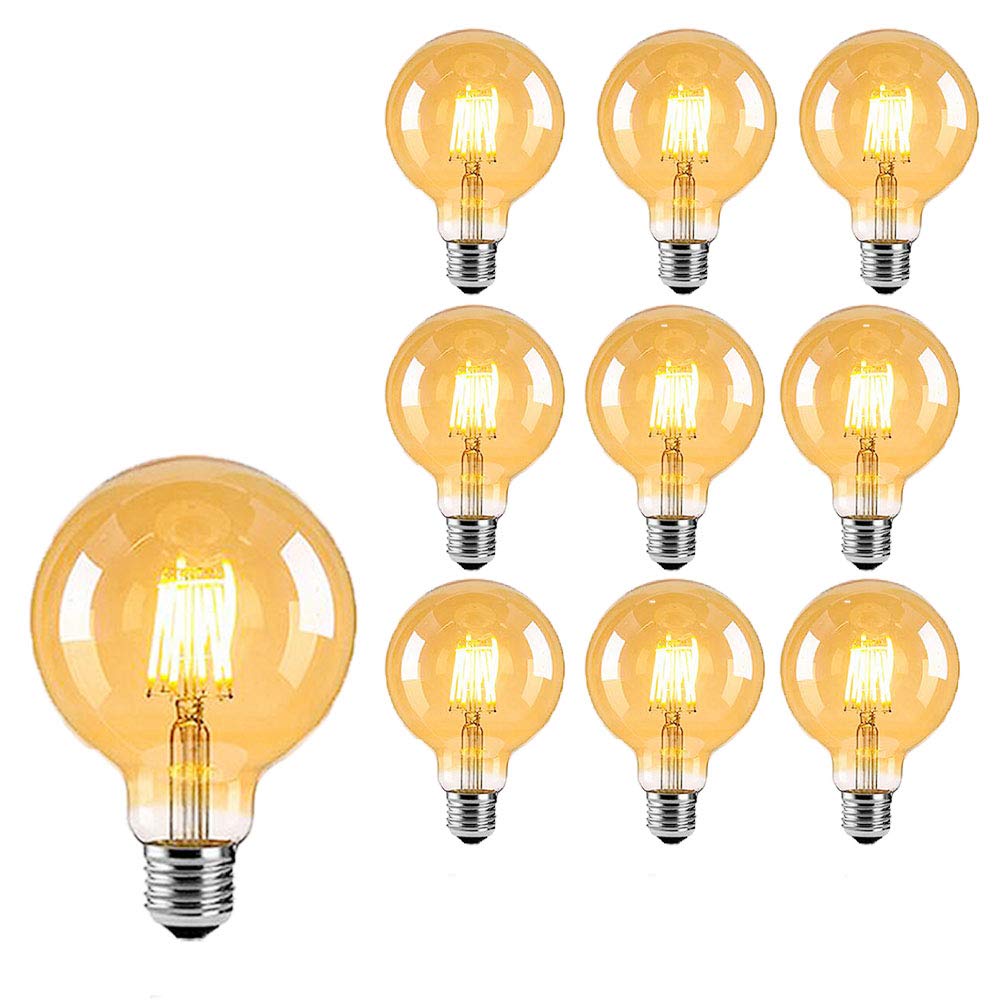 Edison Vintage Bombilla LED E27 Bombilla Globo Bombilla G80 6W Blanco Cálido 2800K Equivalente 60W Bombilla Halógena Filamento Cristal Ámbar Ideal para Iluminación Nostálgica Retro (Pack de 9)