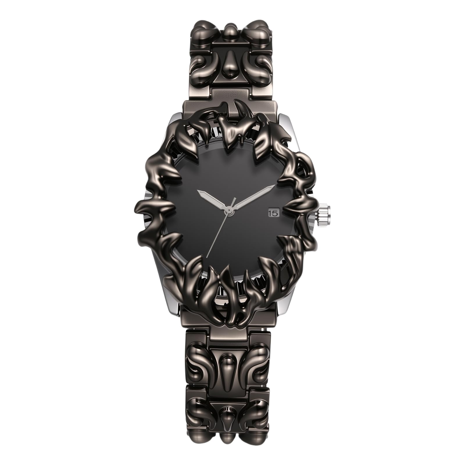 JewelryWe Orologio punk Y2K nero: orologio da polso analogico da uomo al quarzo in lega con lancette luminose, datario, cinturino rimovibile, quadrante scuro, senza segni, stile casual, gotico