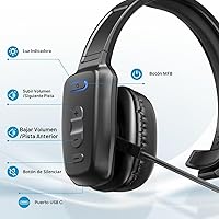 Vista 6 de Auriculares Bluetooth, 60 horas con cancelación de ruido V5.2 sobre la cabeza, auriculares inalámbricos de un solo oído con micrófono, botón