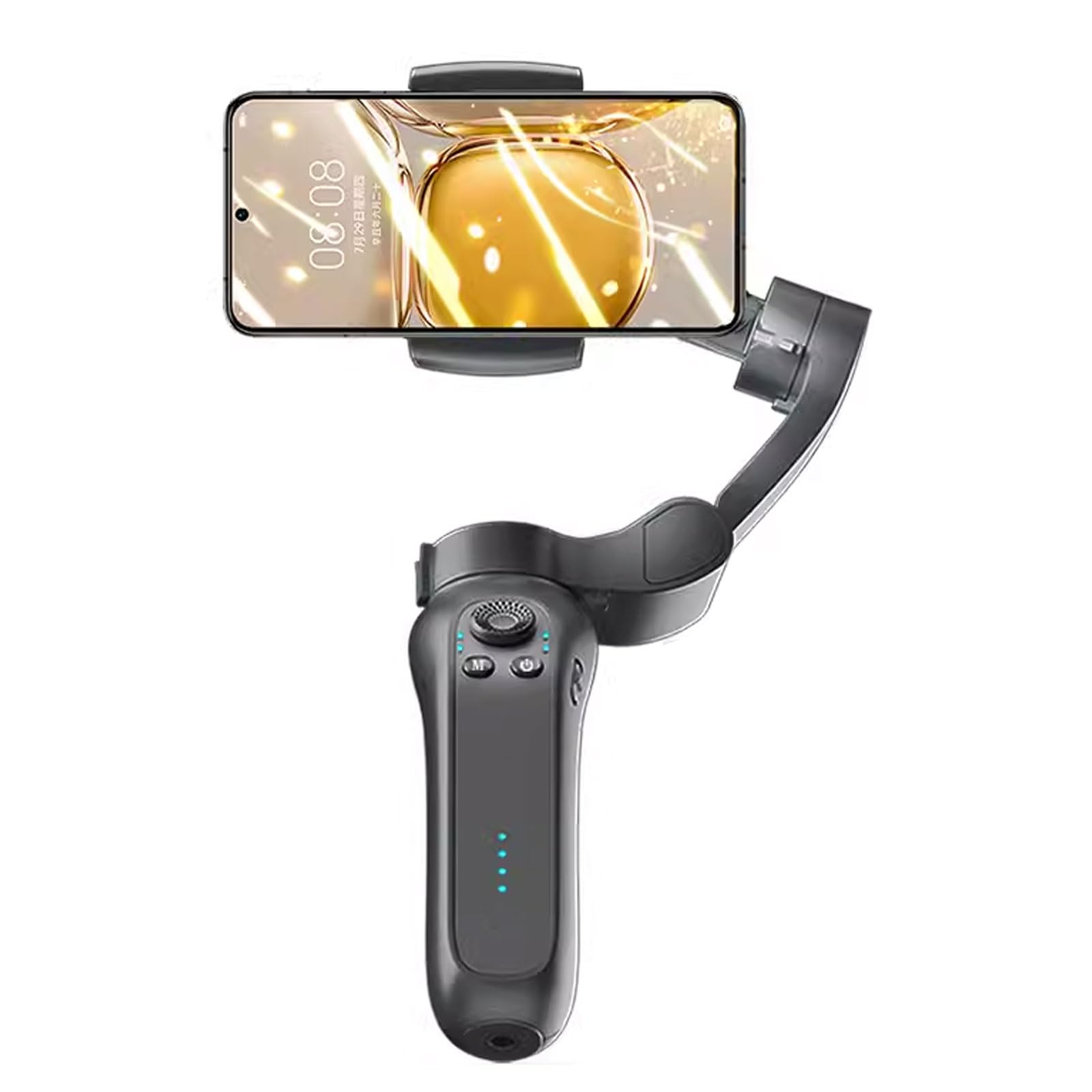 Stabilizzatore gimbal per smartphone per registrazione video a 4 assi per Android e smartphone con modulo di tracciamento, luci a LED, kit vlogging, portatile e pieghevole