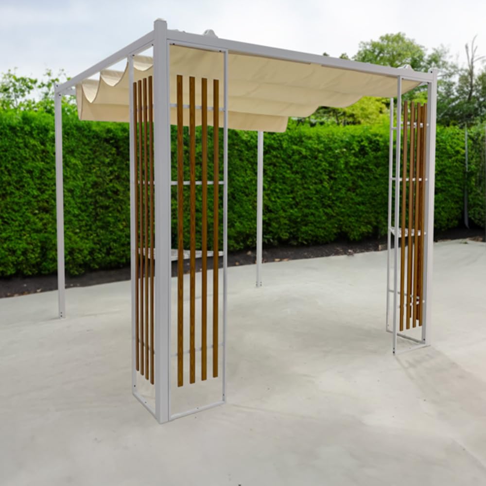 Danube Home Aafra Gazebo Metal Frame | Weather Resistant Garden Canopy I Modern Design Outdoor Furniture Tent | Size 2.3x2.3x2.15m-White & Brown