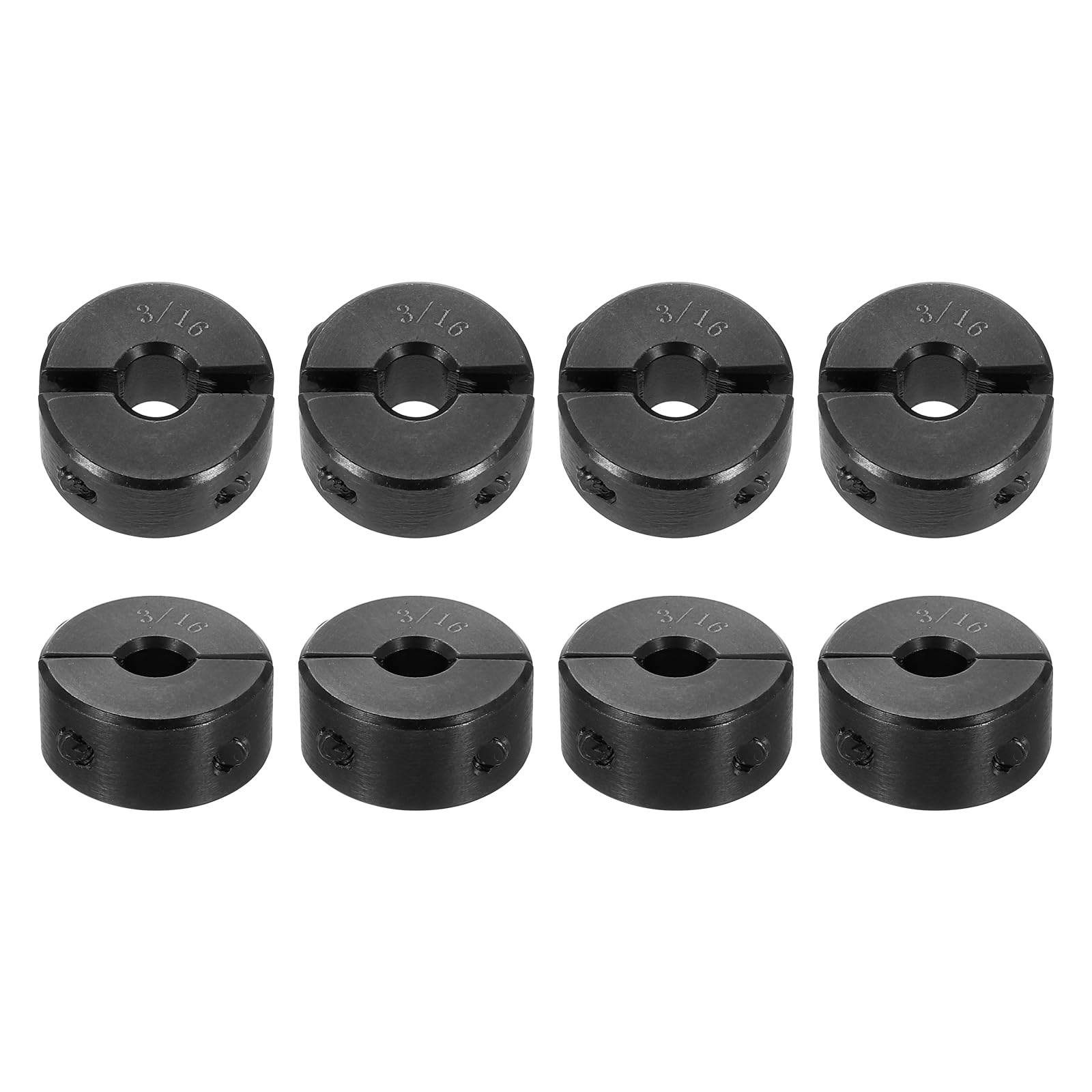 uxcell 8pcs Double Split Shaft Collar for 3/16" Shaft, Two-Piece Clamping Collar, 5/8" OD, 5/16" Width, Black Oxide Steel Lock Collar Clamp, Set Screw