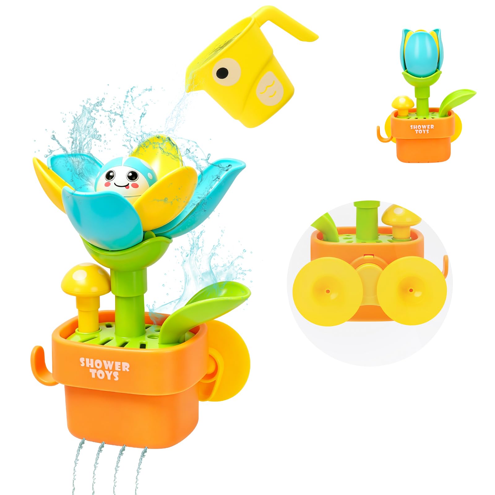 Bath Toys for Kids Baby Waterwheel Bathtub Toy , Manual Bird & Flower Waterfall Shower Toy for Kids, Interactive Bathtub Toy with Suction Cup, Shower Fun for Bath Time - Great for Boys, Girls — view 9