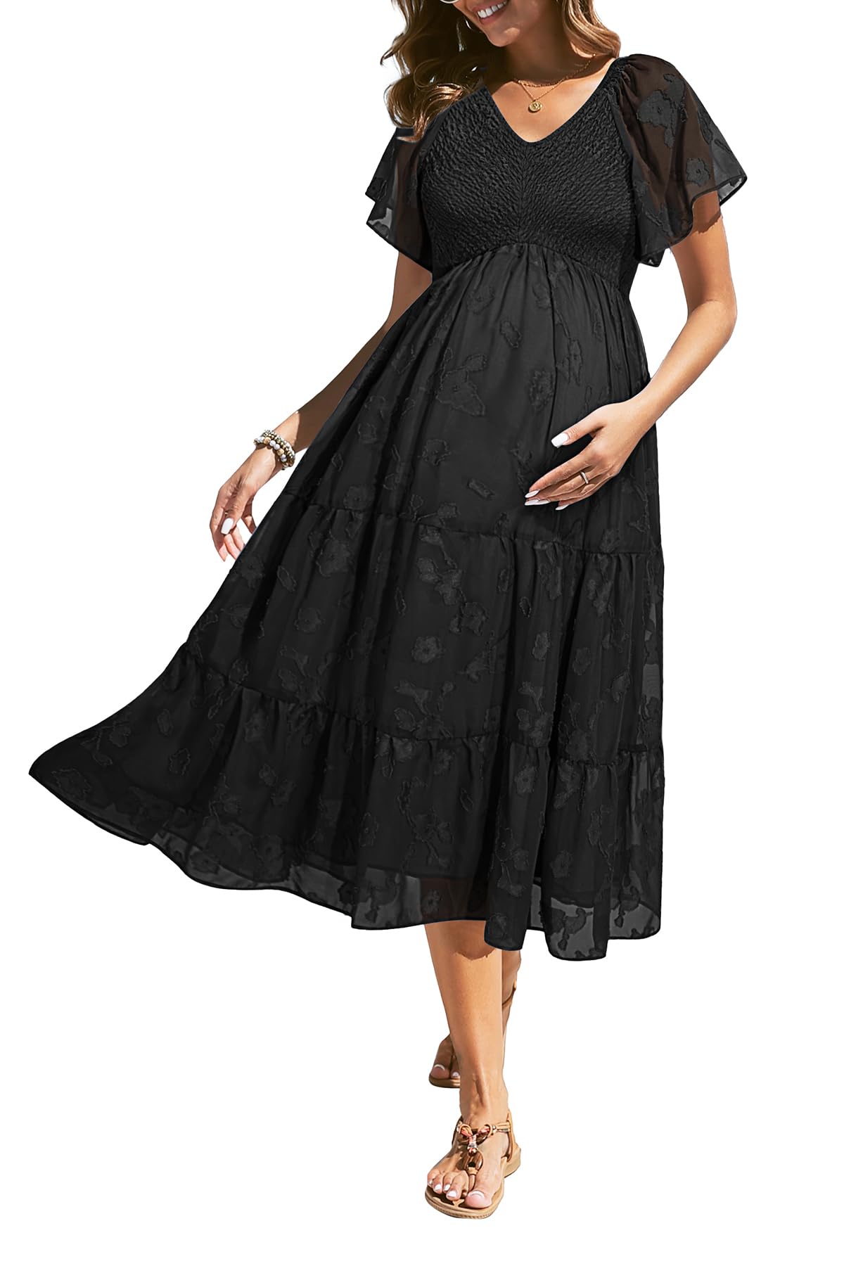 Maternity Flutter Sleeve Midi