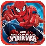 Spidey-Cool Spider-Man Birthday Party Square Luncheon Plates Tableware, Pack Of 8, Red/Blue , 9