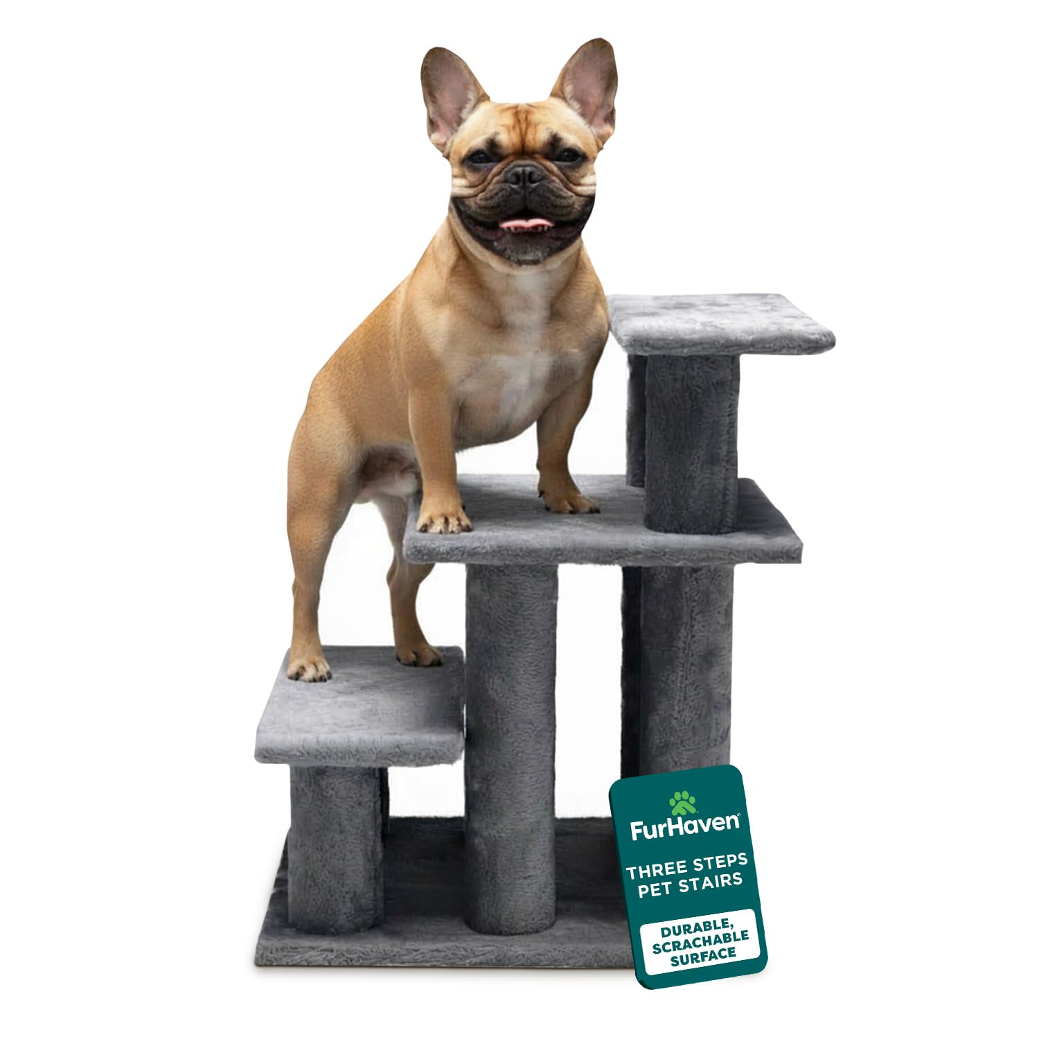 Furhaven Steady Paws Multi-Step Pet Stairs for High Beds & Sofas - Gray, 3-Step