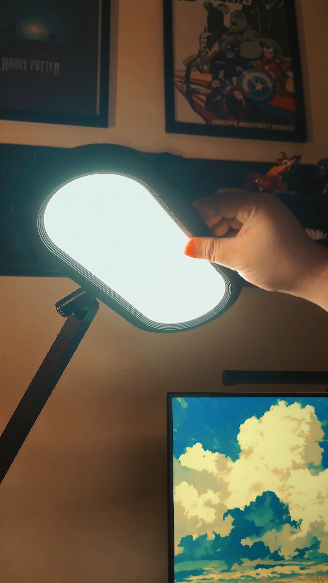 Image of LED Desk Lamp for Home Office - Professional Double-Sided Lighting, Eye-Caring Computer Lamp with Knob Remote, Stepless Dimming & Color, Memory, for Zoom, Studying, Streaming & Video Conference, White