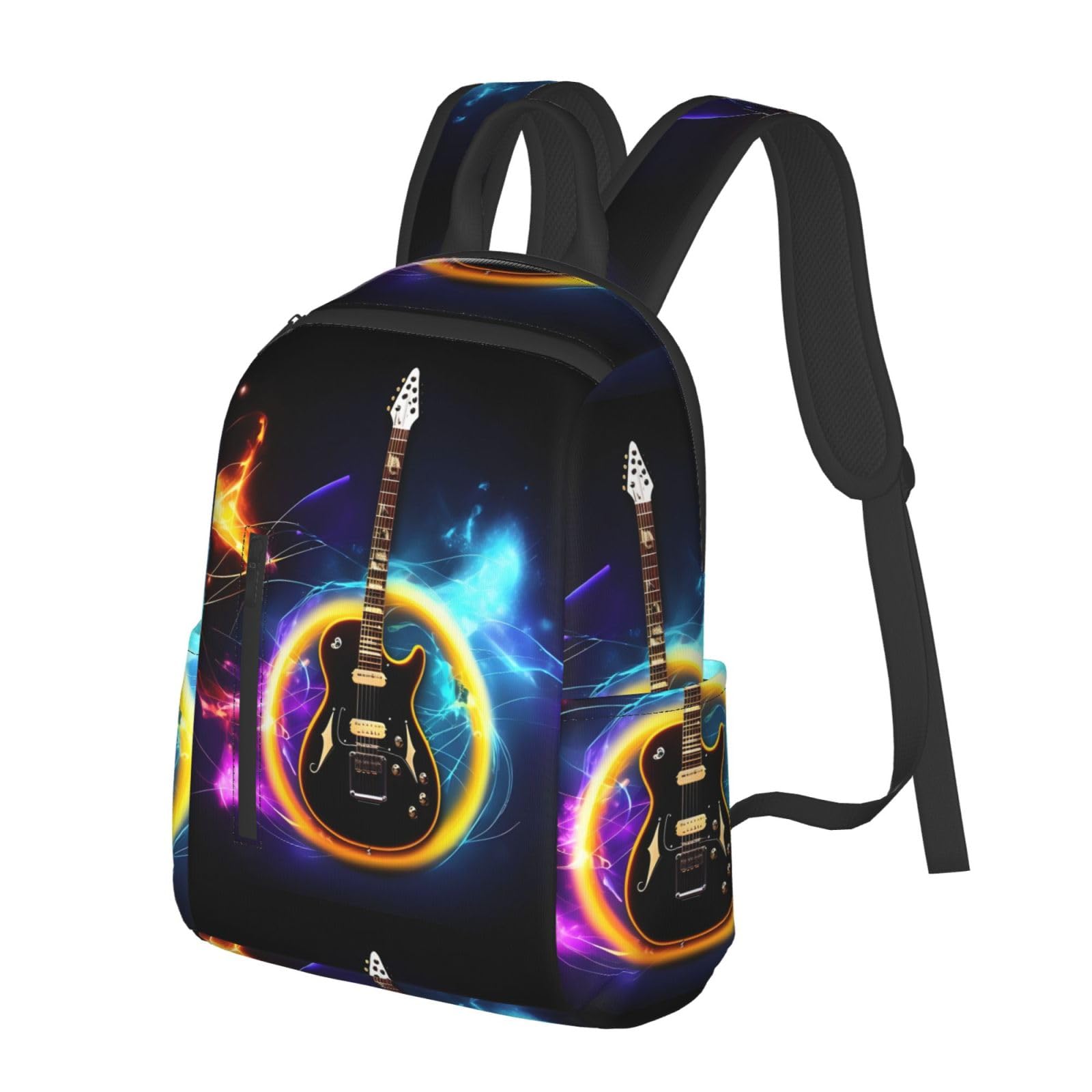 Magiczna gitara elektryczna z nadrukiem muzycznym lekkie plecaki na co dzień, lekki plecak podróżny dla unisex, pasuje do pracy, na zakupy, Czarny, rozmiar uniwersalny