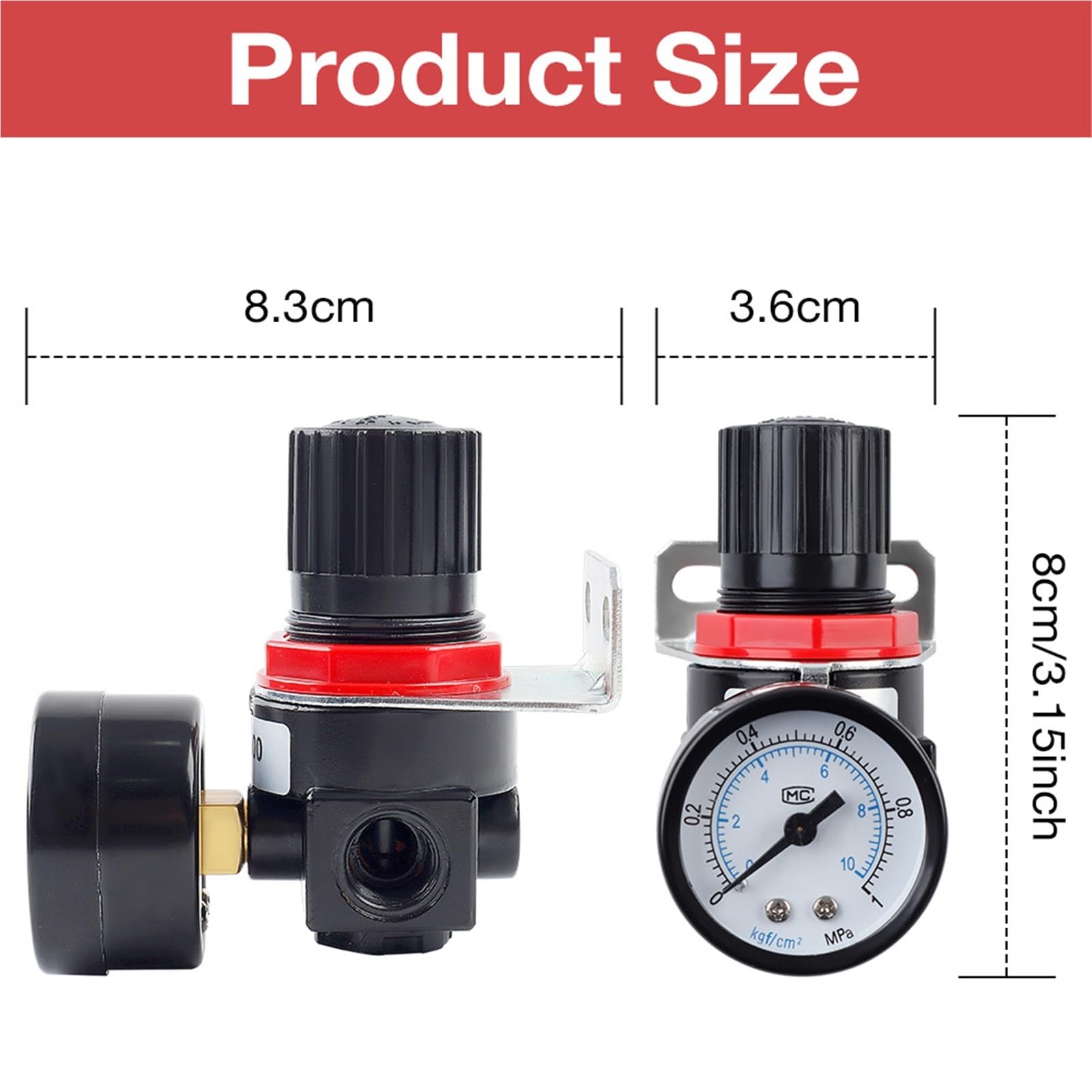 1 pz AR2000 Regolatore di pressione, regolazione di precisione 0-1MPA con manometro, interfaccia JP filettatura 1/4 ", accessori for utensili pneumatici(SET-A)