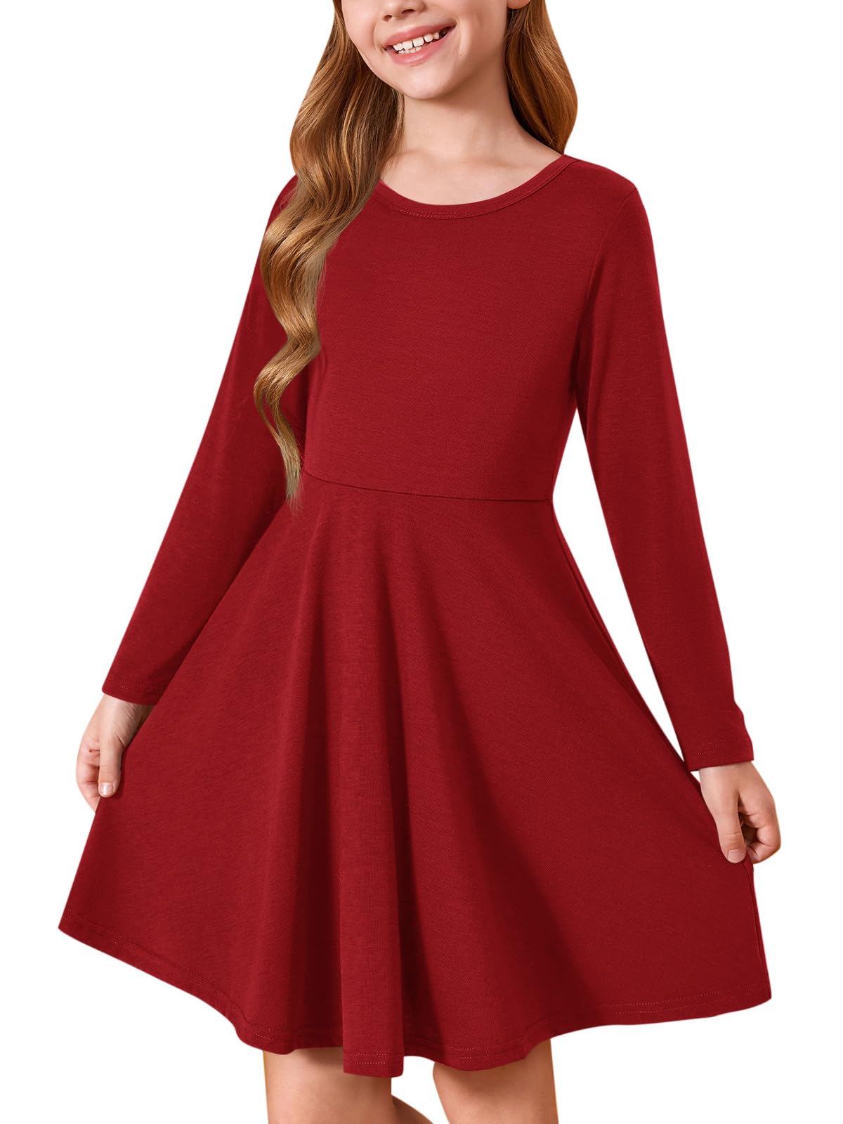 Haloumoning Girls Long Sleeve T-Shirt Dresses Kids Fall A-Line Twirly Skater Dresses 5-14 Years — view 8