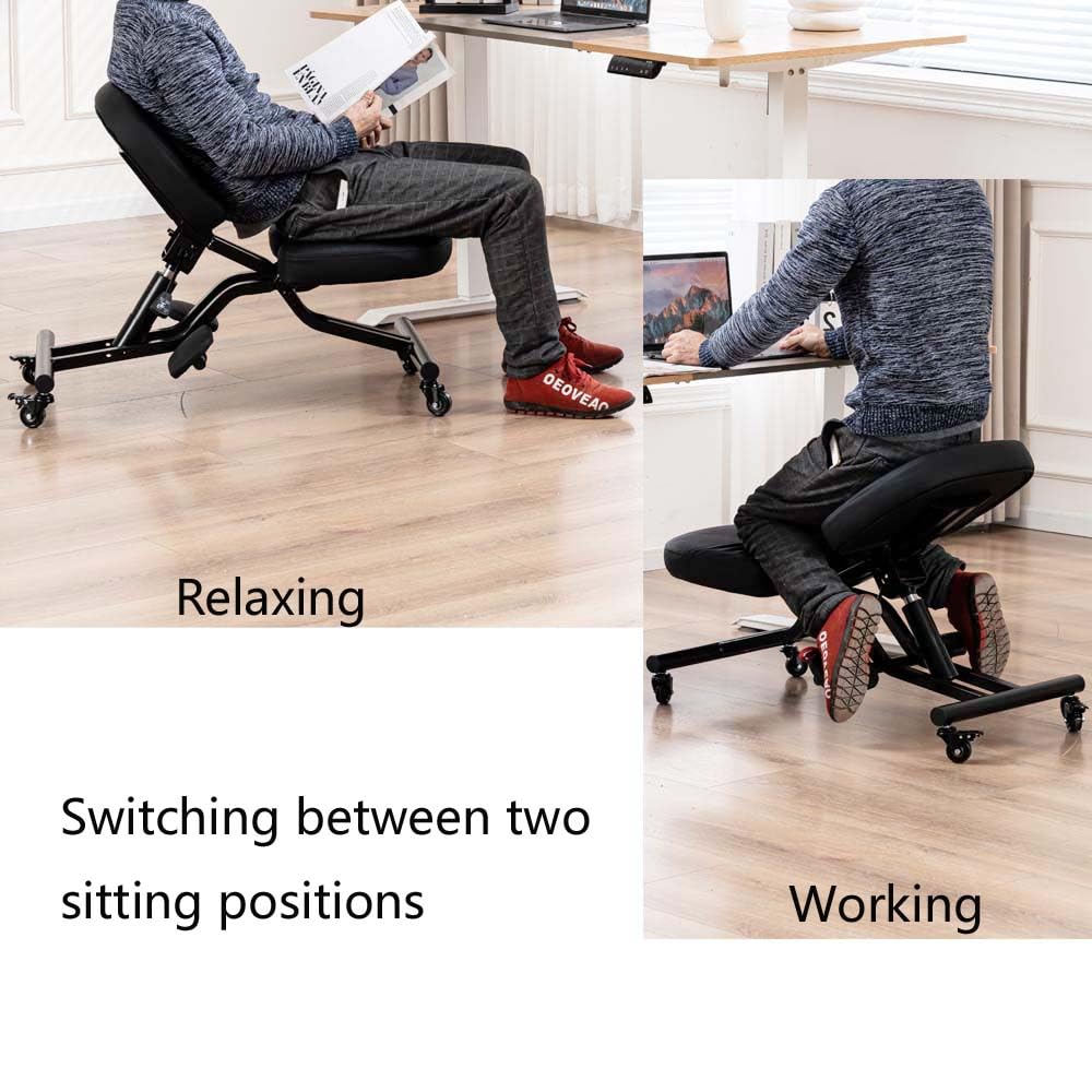 Chaise ergonomique avec repose-pieds, tabouret à genoux multifonction pour la maison et le bureau, verticalement votre posture avec un siège incliné, noir